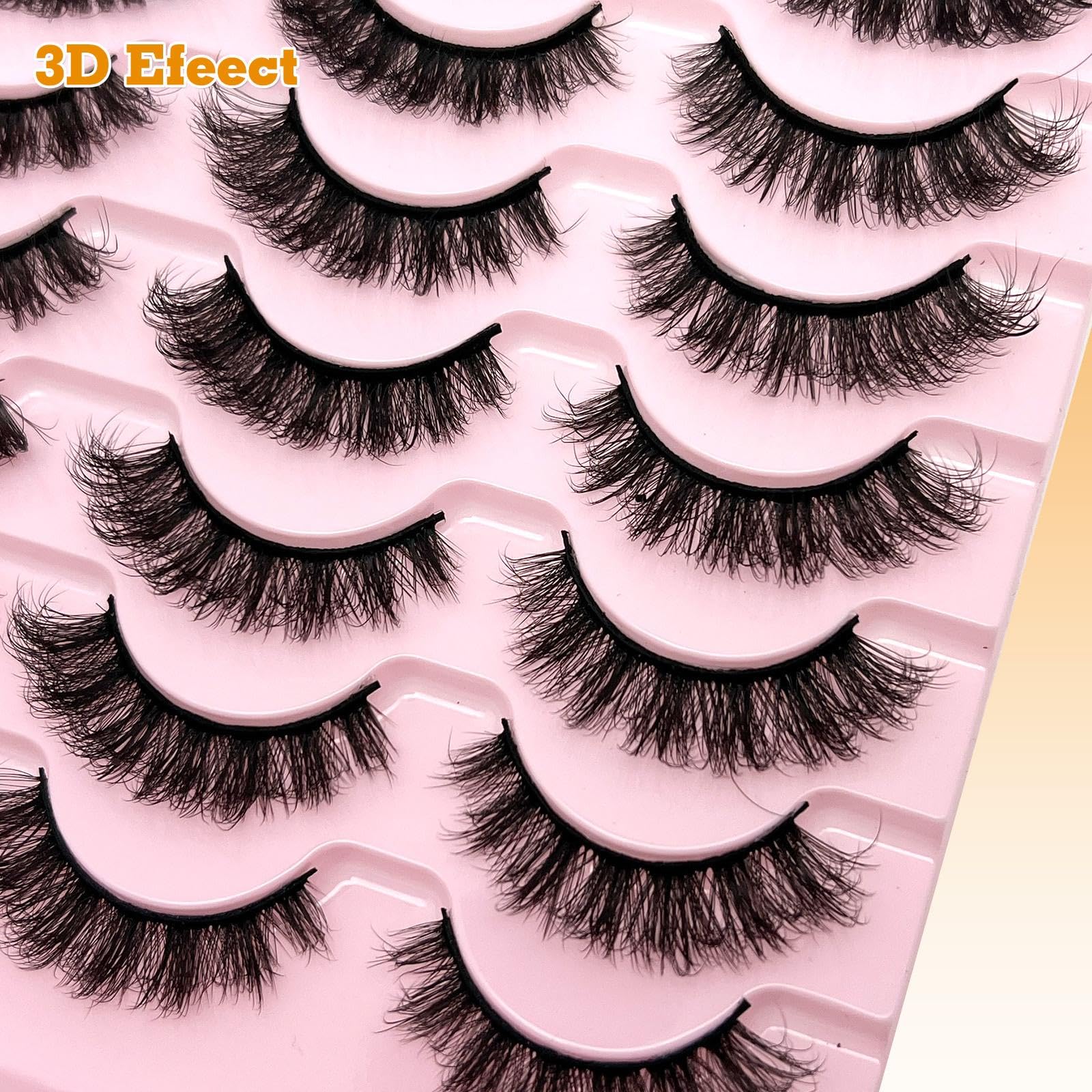 loladook Fake Lashes Natural Look Short Fluffy Lashes – D Curl Cat Eye, 14-Pair Reusable Pack