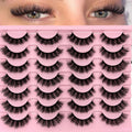loladook Fake Lashes Natural Look Short Fluffy Lashes – D Curl Cat Eye, 14-Pair Reusable Pack
