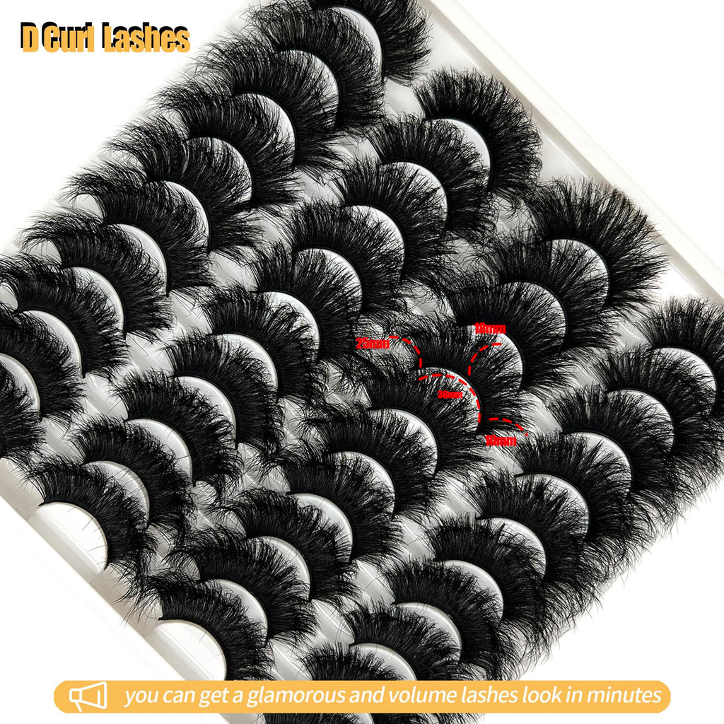 loladook Mink Lashes Fluffy 3D Volume - Dramatic 25mm Cat Eye Full Strip Lashes