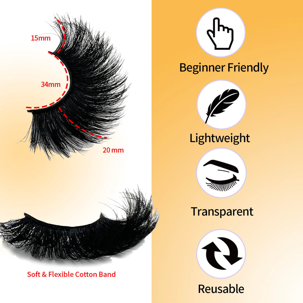 loladook Mink Lashes Fluffy 3D Volume - Dramatic 25mm Cat Eye Full Strip Lashes