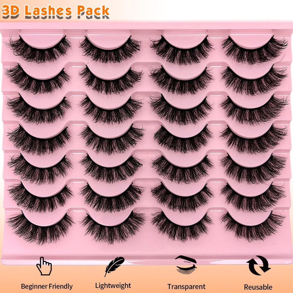 loladook Fake Lashes Natural Look Short Fluffy Lashes – D Curl Cat Eye, 14-Pair Reusable Pack