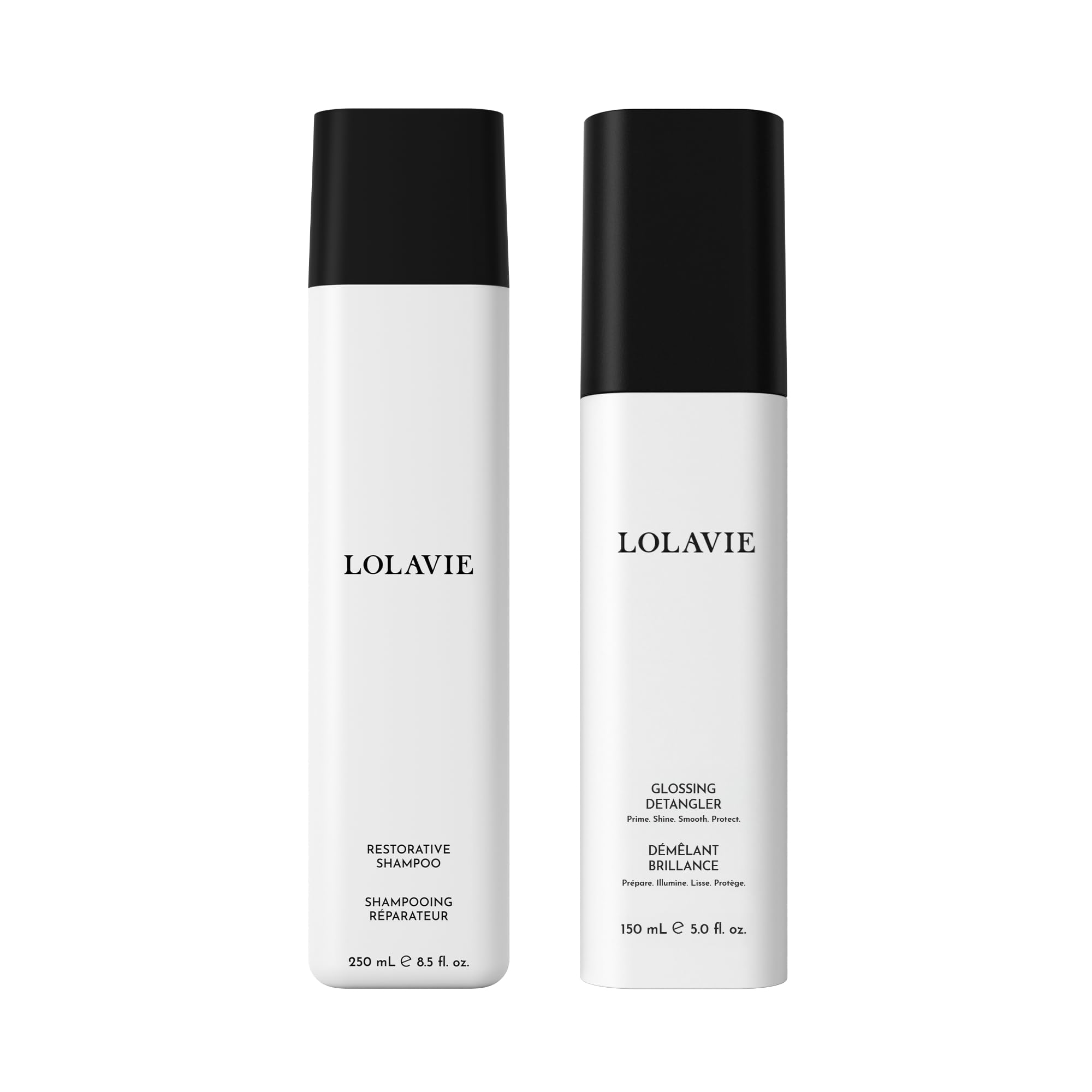 LolaVie Glossing Detangler + Restorative Shampoo Bundle – Vegan, Cruelty-Free, Color-Safe
