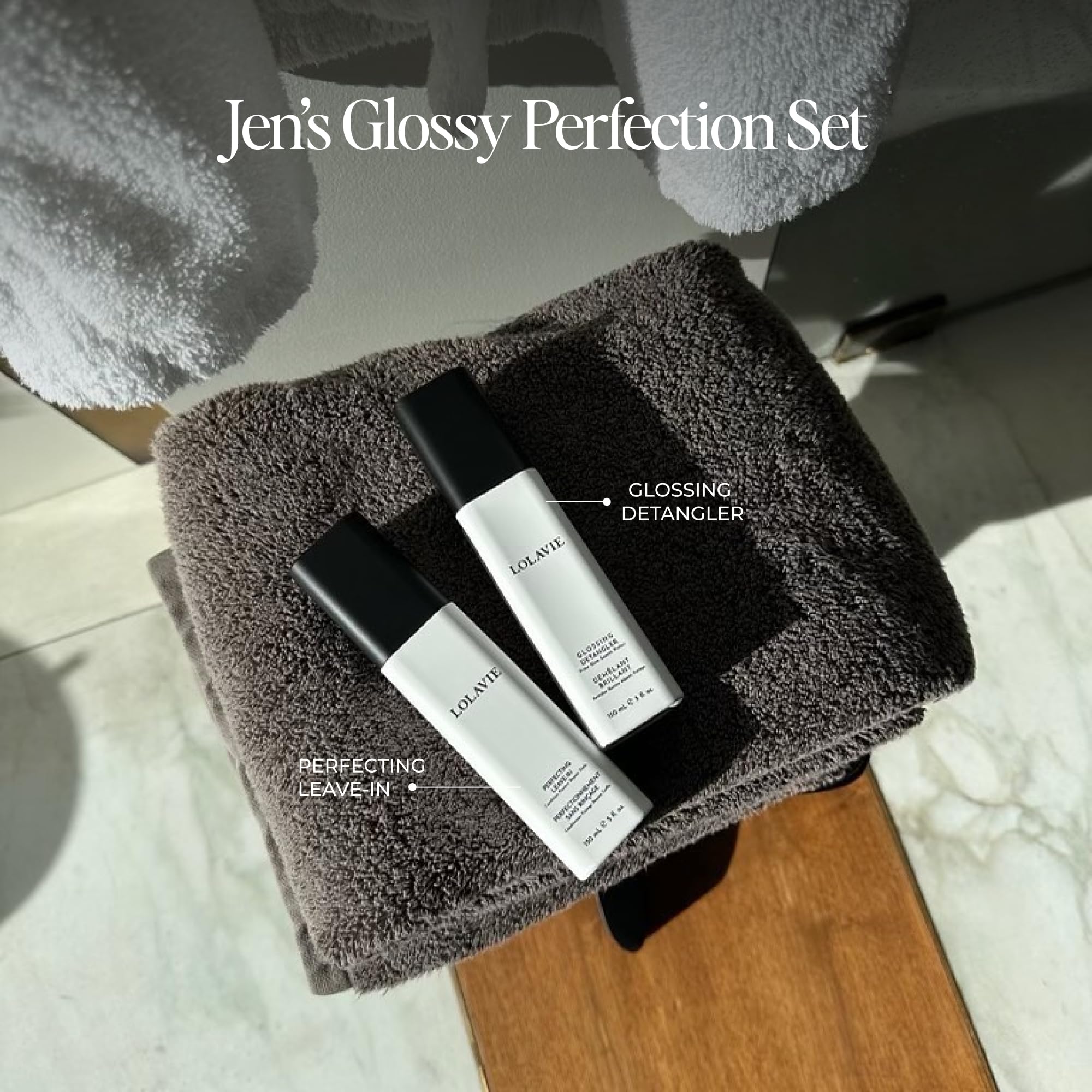 LolaVie Jen's Glossy Perfection Set – Glossing Detangler + Leave-In Conditioner | 450°F Heat Protection | Vegan & Color-Safe