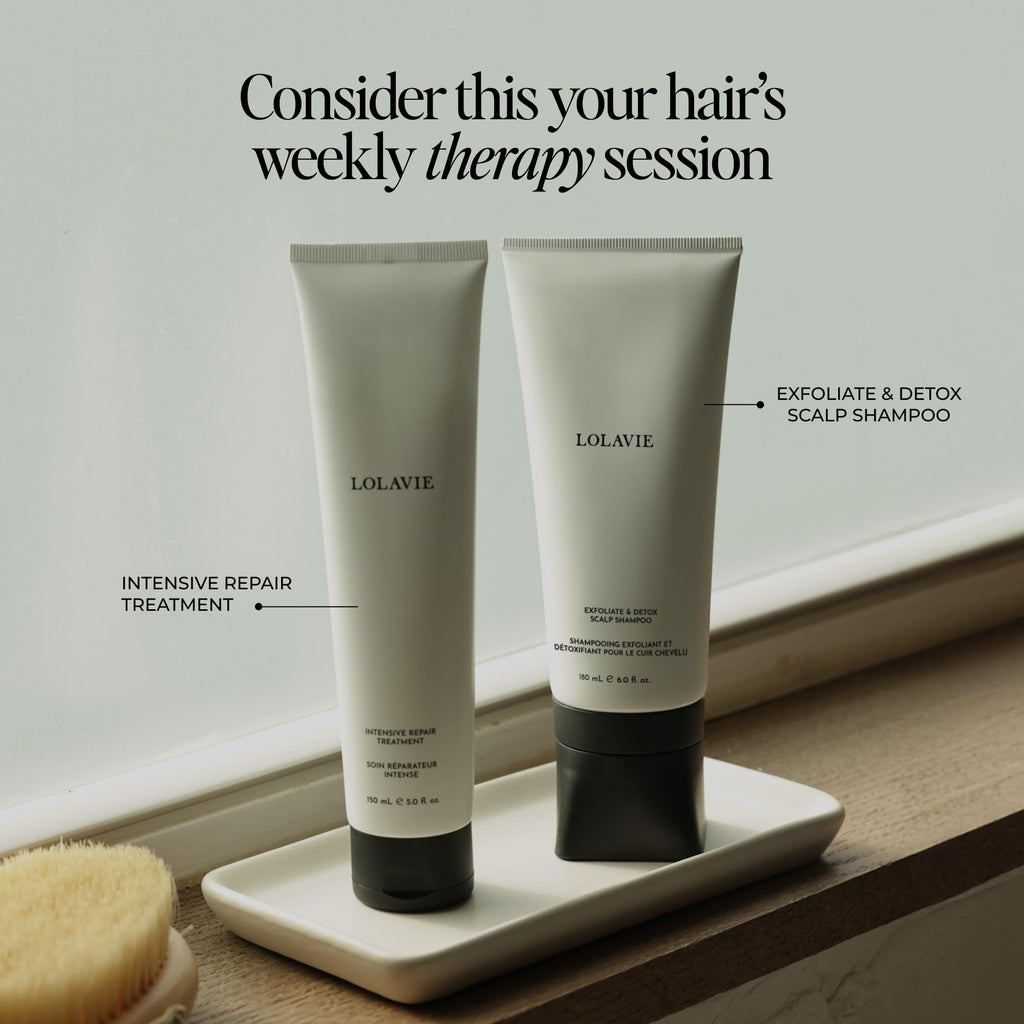 LolaVie Jen's Sunday Reset Duo: Exfoliate & Detox Scalp Shampoo + Intensive Repair Treatment