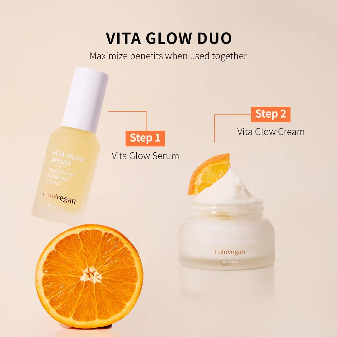 Lolovegan Vita Glow Cream – Brightening & Firming Vegan Face Cream with Snow Mushroom, Vitamin C Complex & Niacinamide