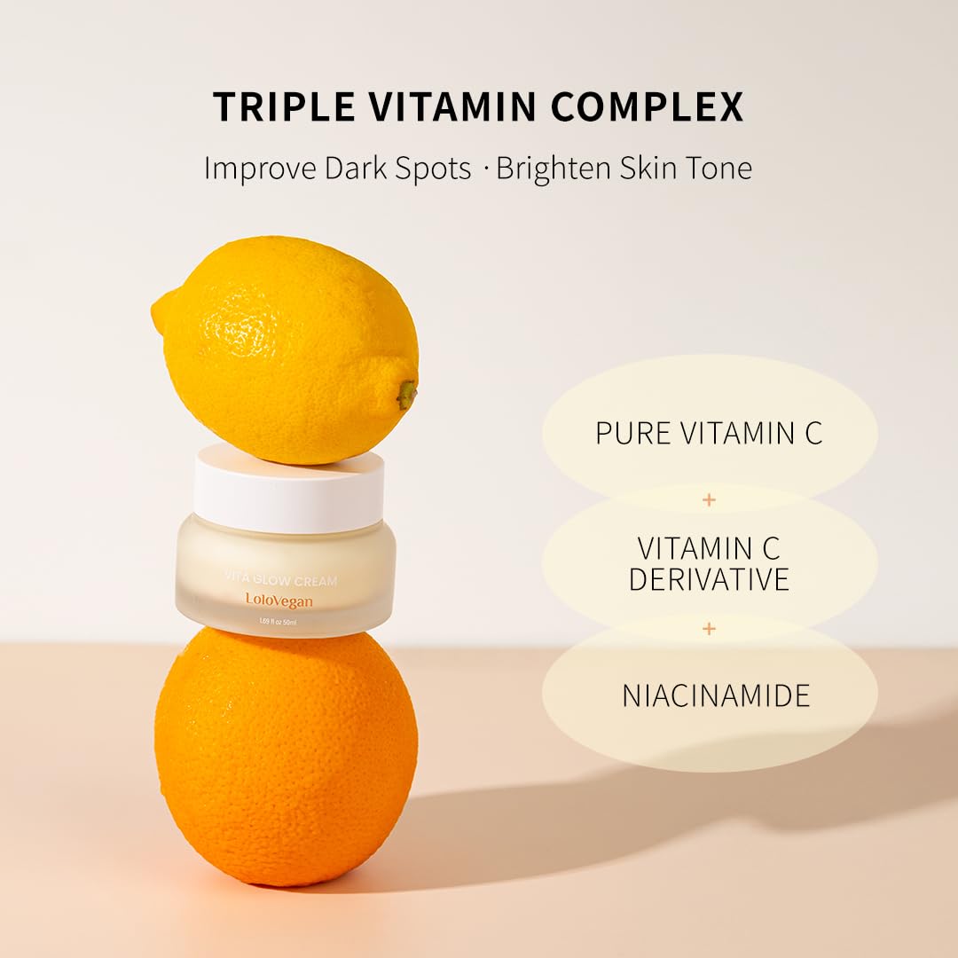 Lolovegan Vita Glow Cream – Brightening & Firming Vegan Face Cream with Snow Mushroom, Vitamin C Complex & Niacinamide
