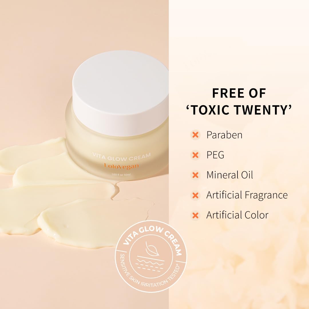 Lolovegan Vita Glow Cream – Brightening & Firming Vegan Face Cream with Snow Mushroom, Vitamin C Complex & Niacinamide