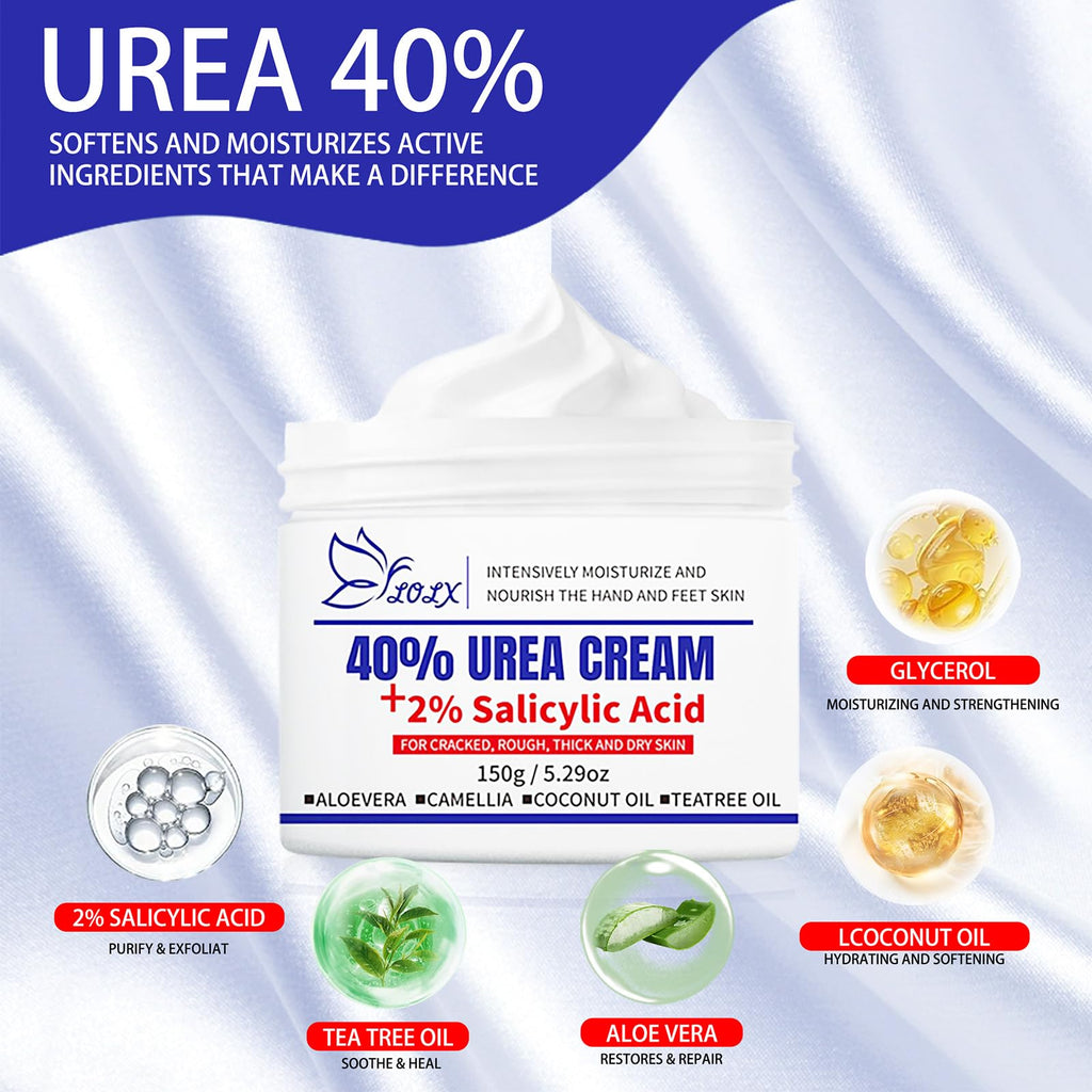 LOLX Urea Cream 40% + Salicylic Acid 2% – Deep Hydration for Feet and Dry Skin (5.29 oz)