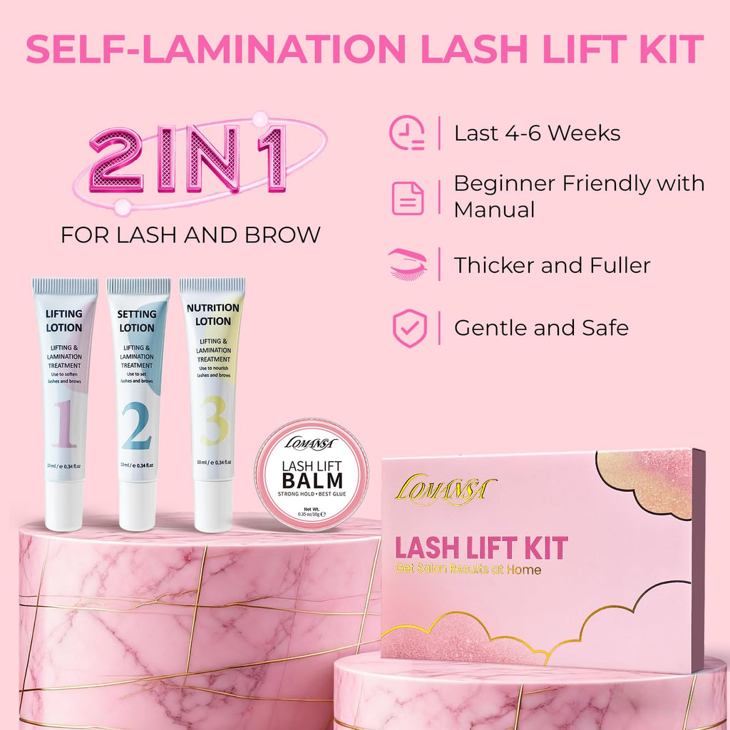 Lomansa Lash Lift Kit for Beginners — At-Home DIY Eyelash Perm with Open Eye Pads