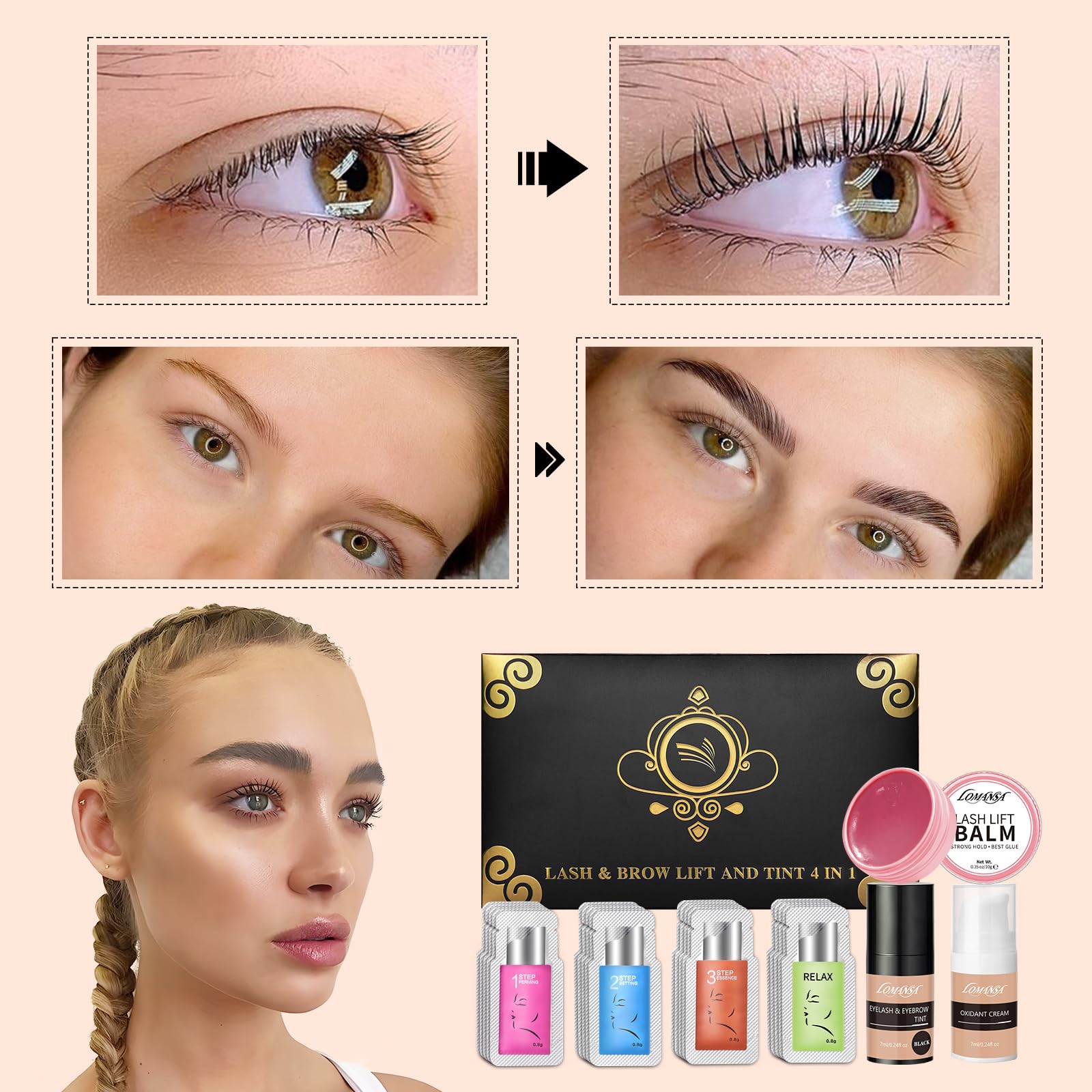 Lomansa Lash Lift Color Kit Black – Instant Curl & Volumizing Color at Home or Salon