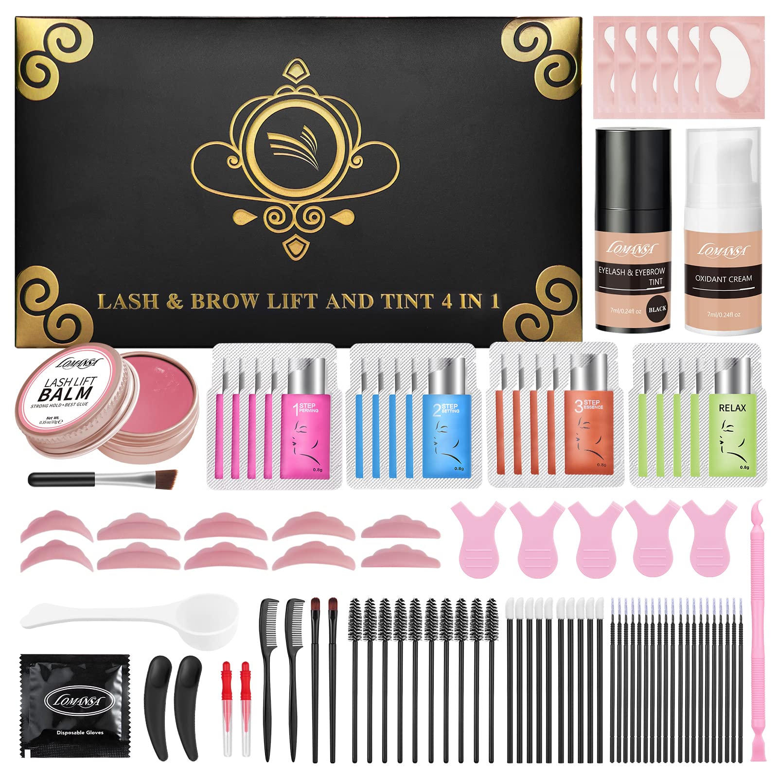 Lomansa Lash Lift Color Kit Black – Instant Curl & Volumizing Color at Home or Salon