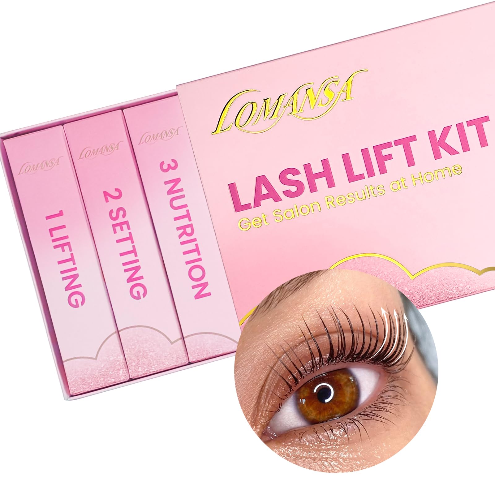Lomansa Lash Lift Kit for Beginners – At-Home Eyelash Perm with Open Eye Self-Lift Pads