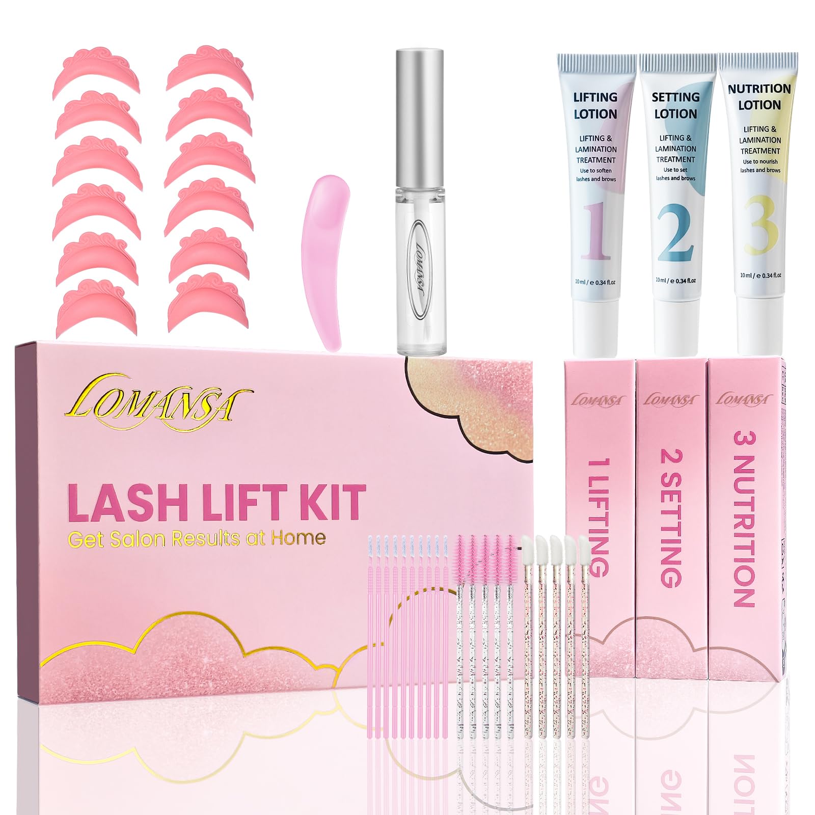 Lomansa Lash Lift Kit for Beginners — At-Home DIY Eyelash Perm with Open Eye Pads