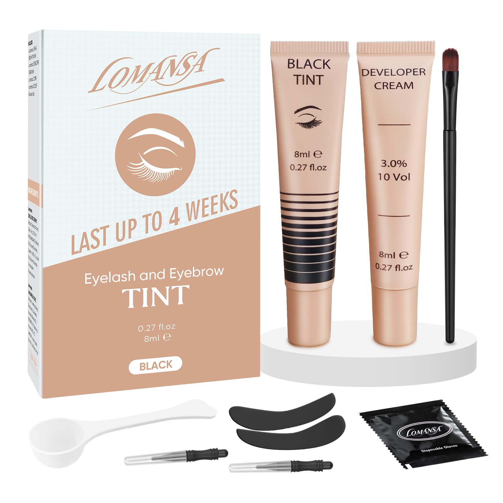 Lomansa Lash Tint Kit – Instant Black Eyelash Dye & Brow Tint, 8ml, Beginner Friendly