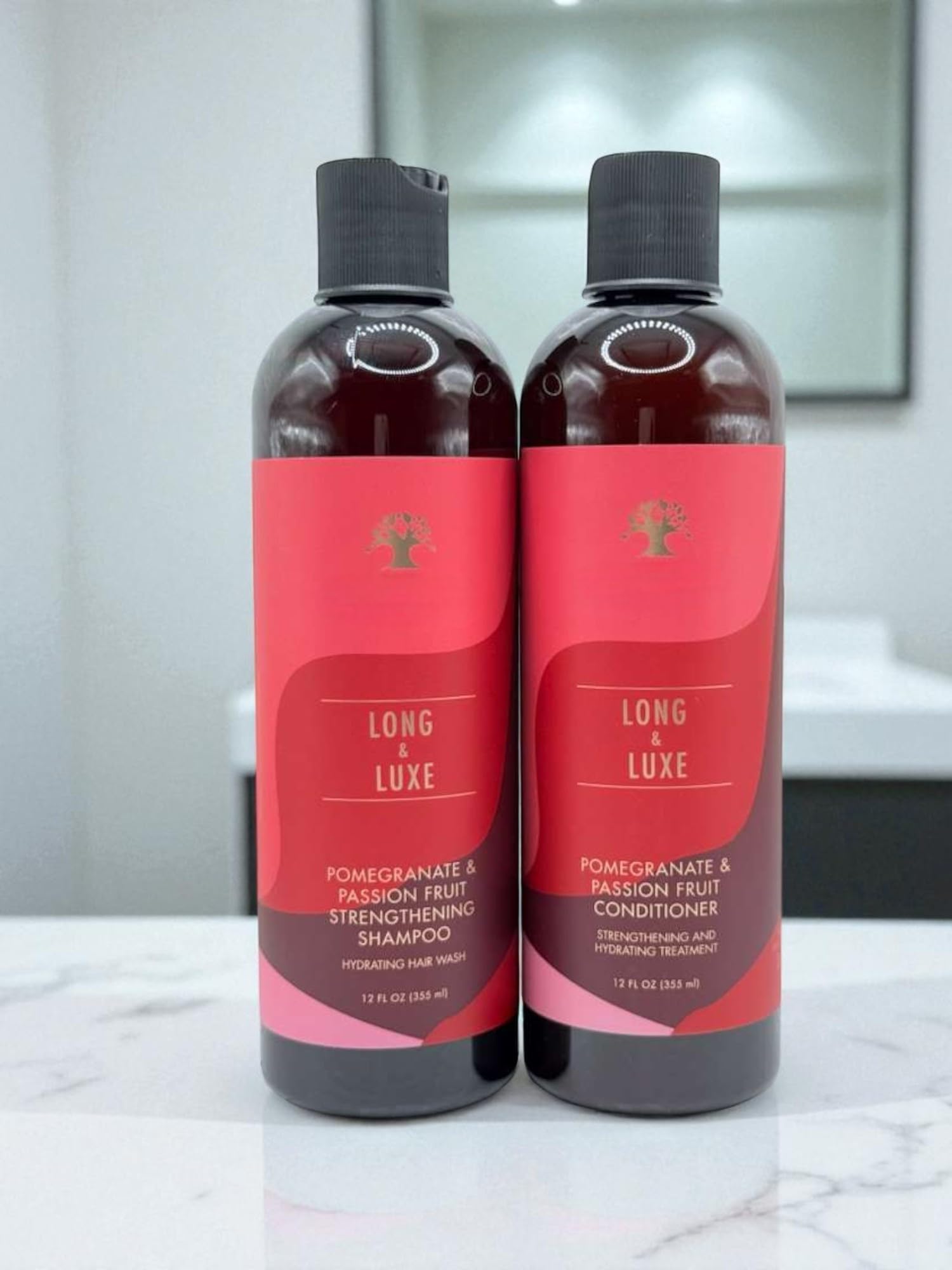 Long & Luxe Strengthening Shampoo & Conditioner Duo – 12 oz Each, Sulfate-Free, Pomegranate & Passion Fruit