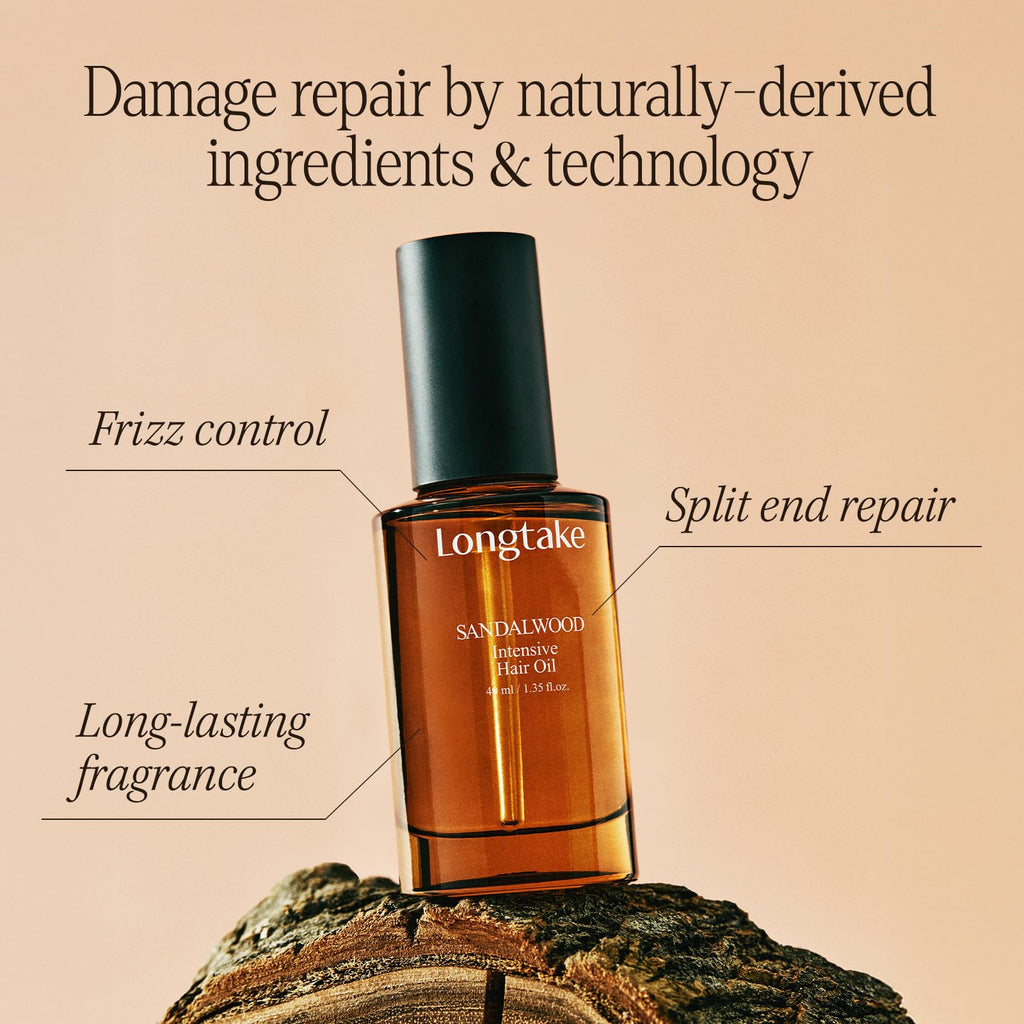 LONGTAKE Sandalwood Intensive Hair Oil 40ml – Heat Protection, Anti-Frizz, Split End Repair | All Hair Types