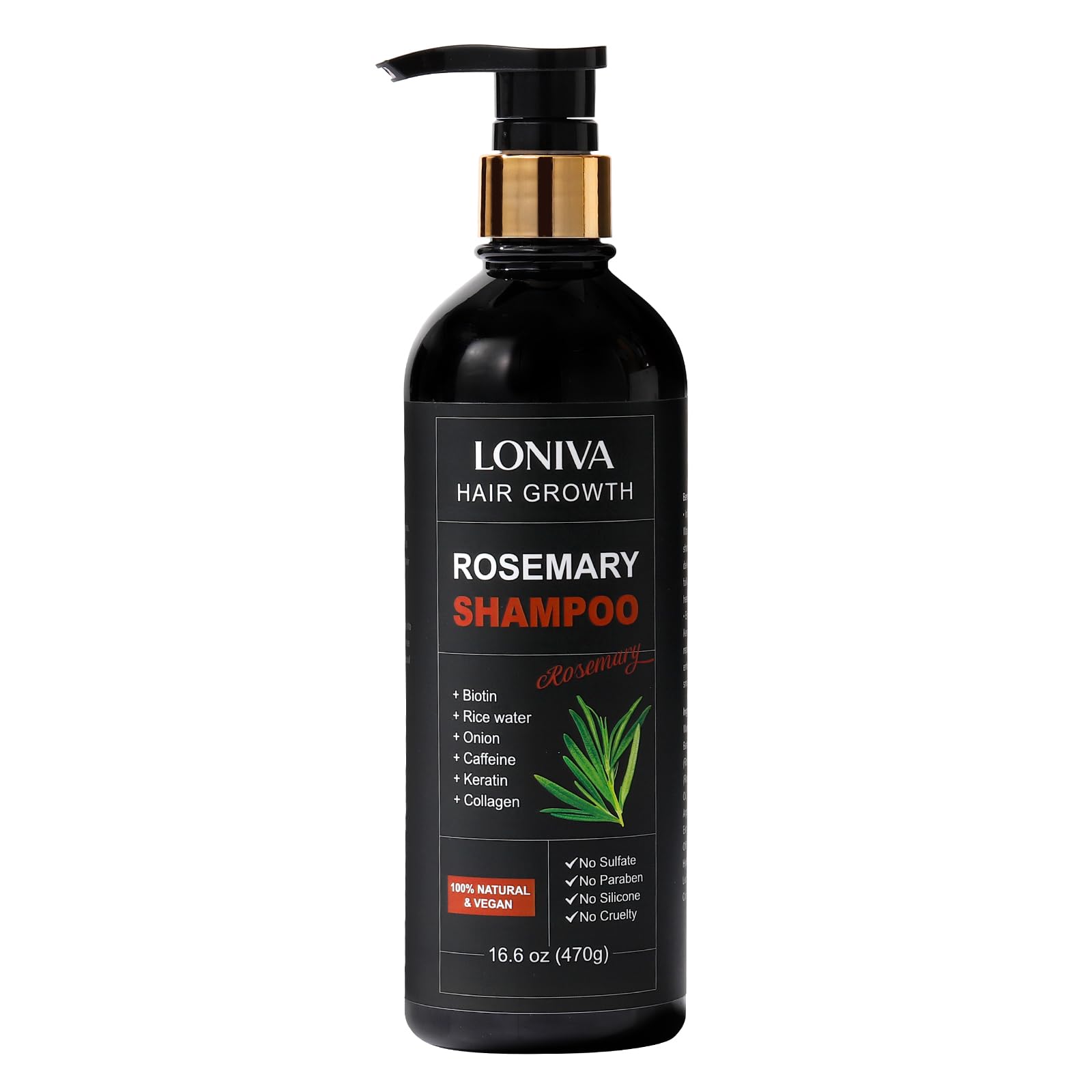 LONIVA Rosemary Hair Growth Shampoo – All-Natural Vegan Formula (16.6 oz)