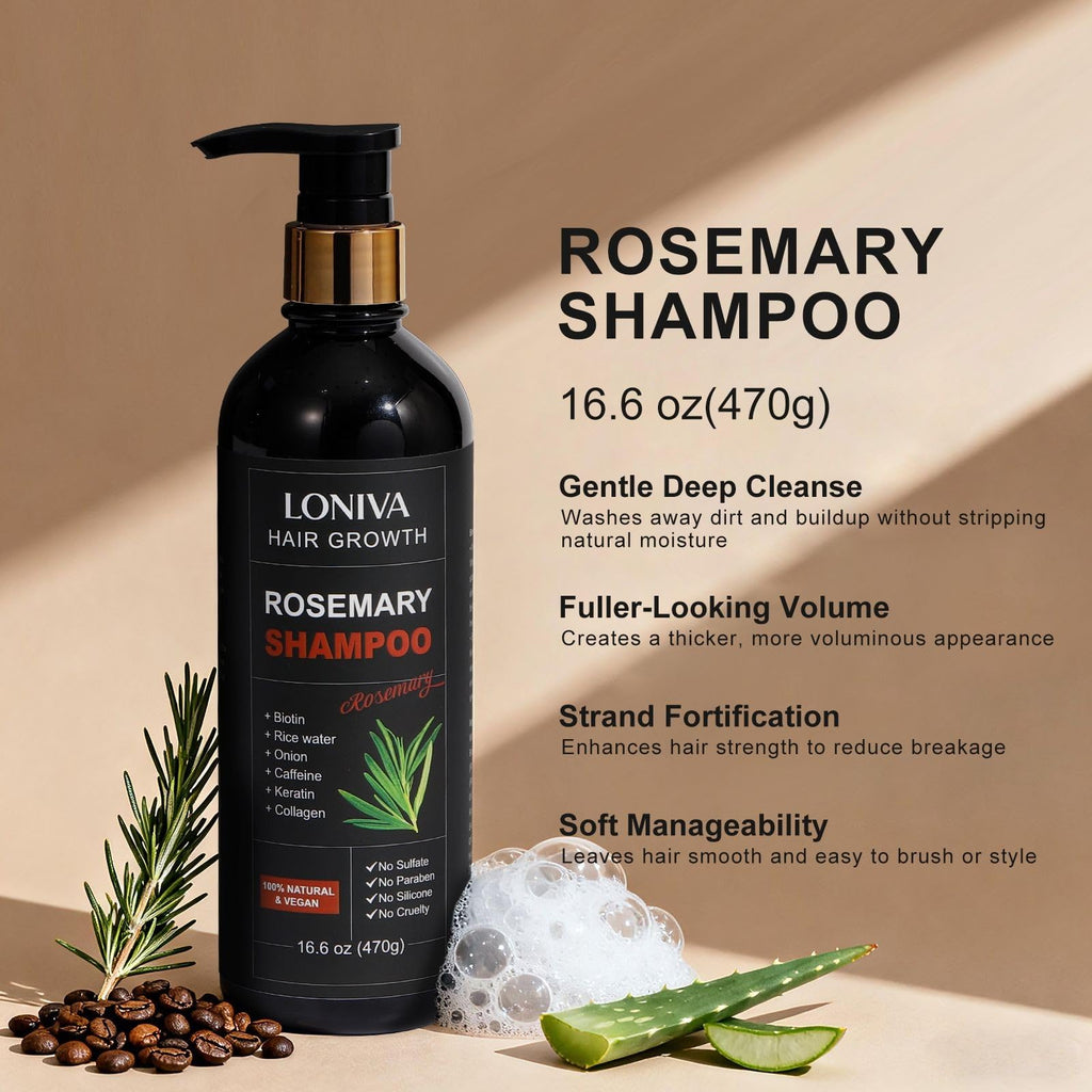 LONIVA Rosemary Hair Growth Shampoo – All-Natural Vegan Formula (16.6 oz)