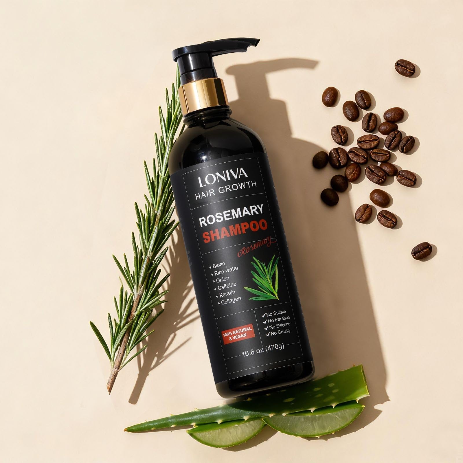LONIVA Rosemary Hair Growth Shampoo – All-Natural Vegan Formula (16.6 oz)