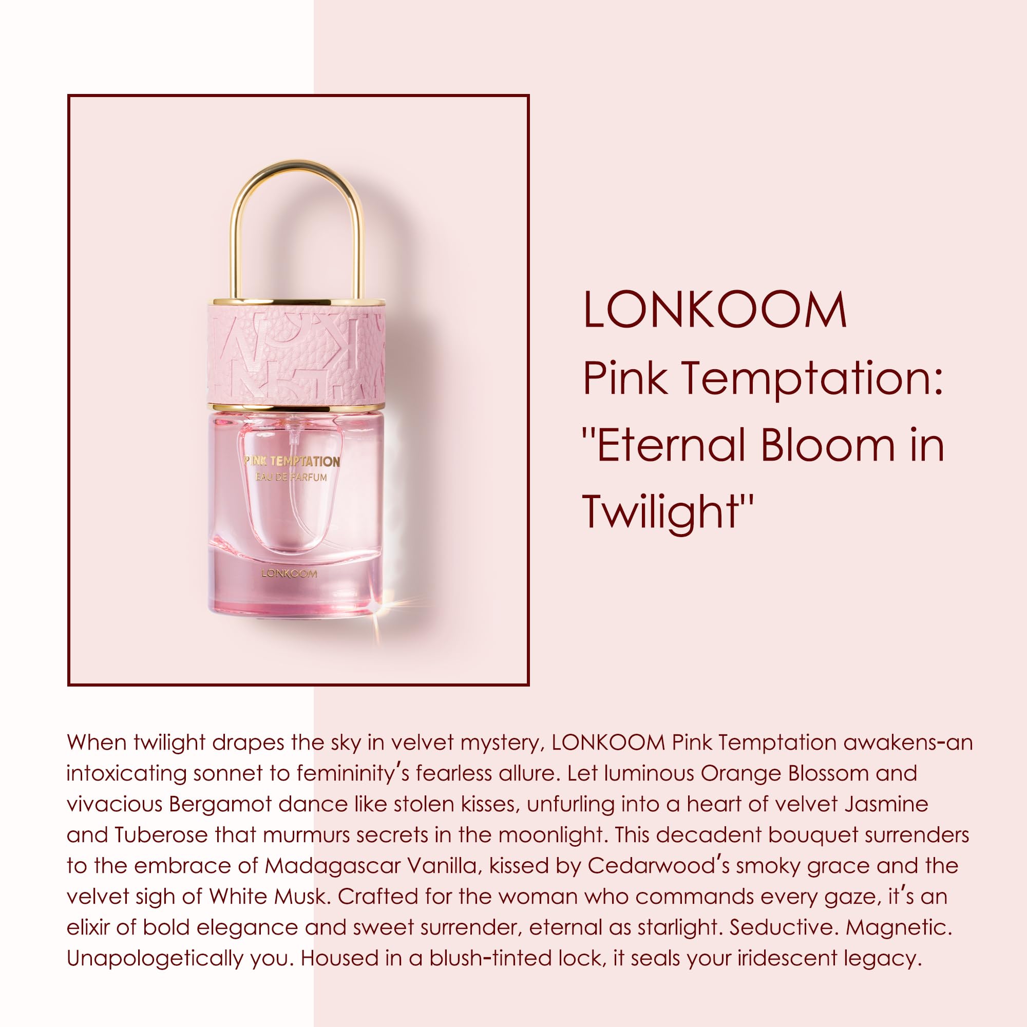 Lonkoom Lock Pink Temptation Eau de Parfum for Women – Floral Woody, 50ml