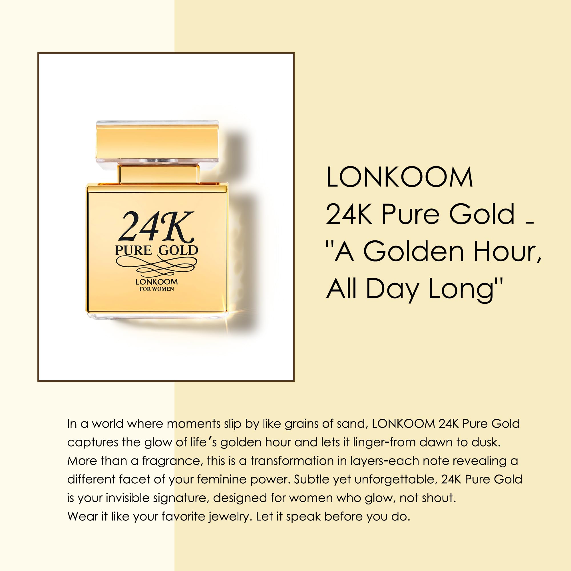 Lonkoom 24K Pure Gold Perfume for Women – Long-Lasting Praline Vanilla EDP, 3.4 fl oz