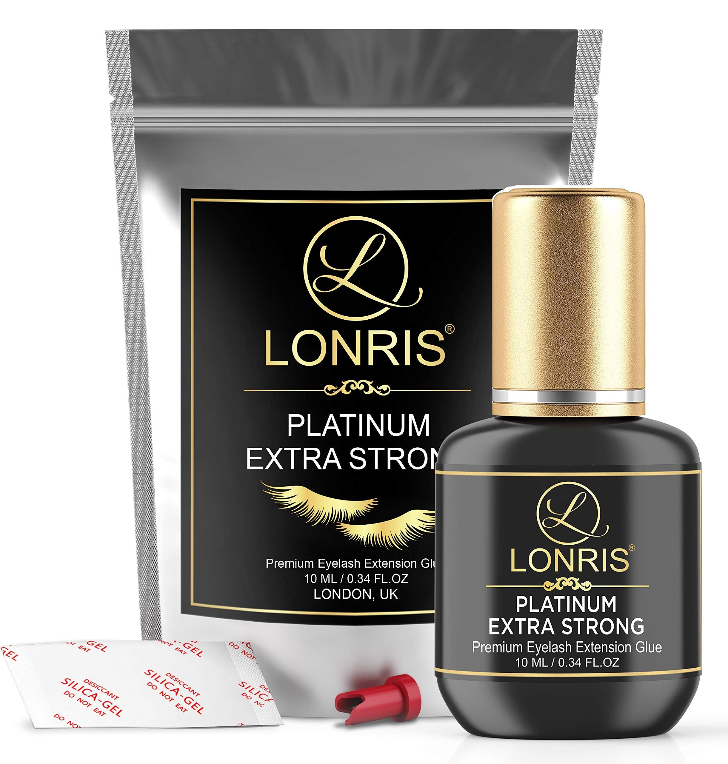 LONRIS Platinum Extra Strong Lash Glue – 8-9 Weeks Retention, 0.5-1s Dry, Black Adhesive 10ml | Professional Lash Extensions