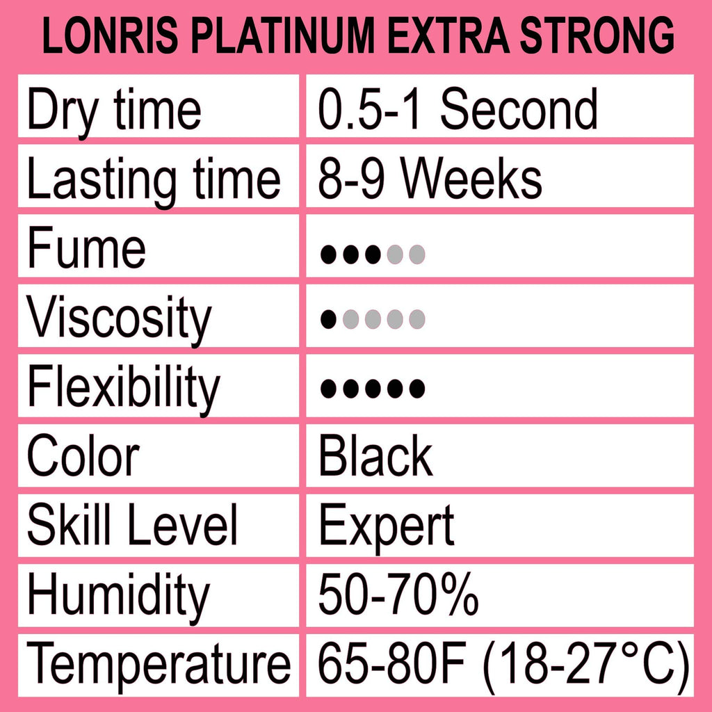 LONRIS Platinum Extra Strong Lash Glue – 8-9 Weeks Retention, 0.5-1s Dry, Black Adhesive 10ml | Professional Lash Extensions