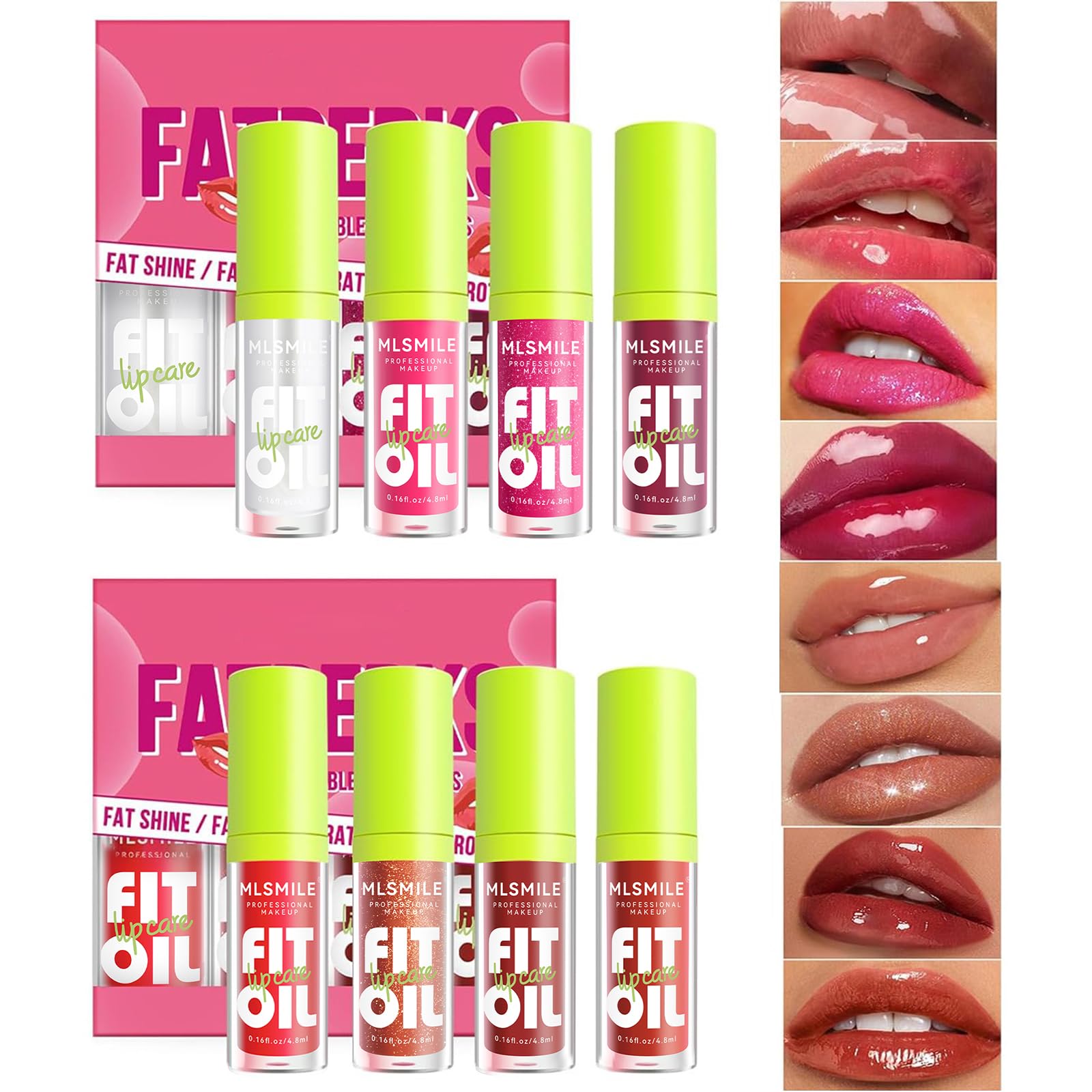 Loobexery 8-Shade Fat Oil Lip Gloss – Hydrating Lip Glow Oil with Big Brush Head, Non-Sticky Shine