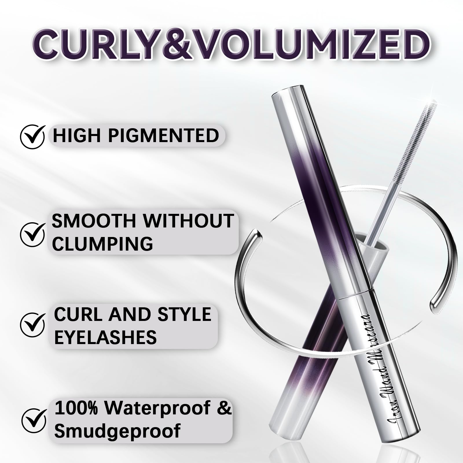 Loobexery 3D Curling Iron Wand Mascara – 2-Pack, Metal, Washable & Smudge-Proof