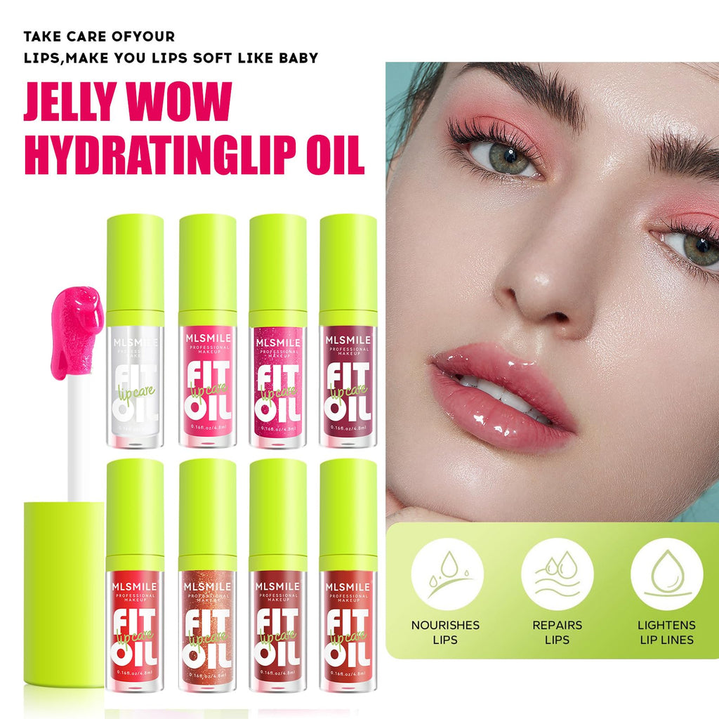 Loobexery 8-Shade Fat Oil Lip Gloss – Hydrating Lip Glow Oil with Big Brush Head, Non-Sticky Shine
