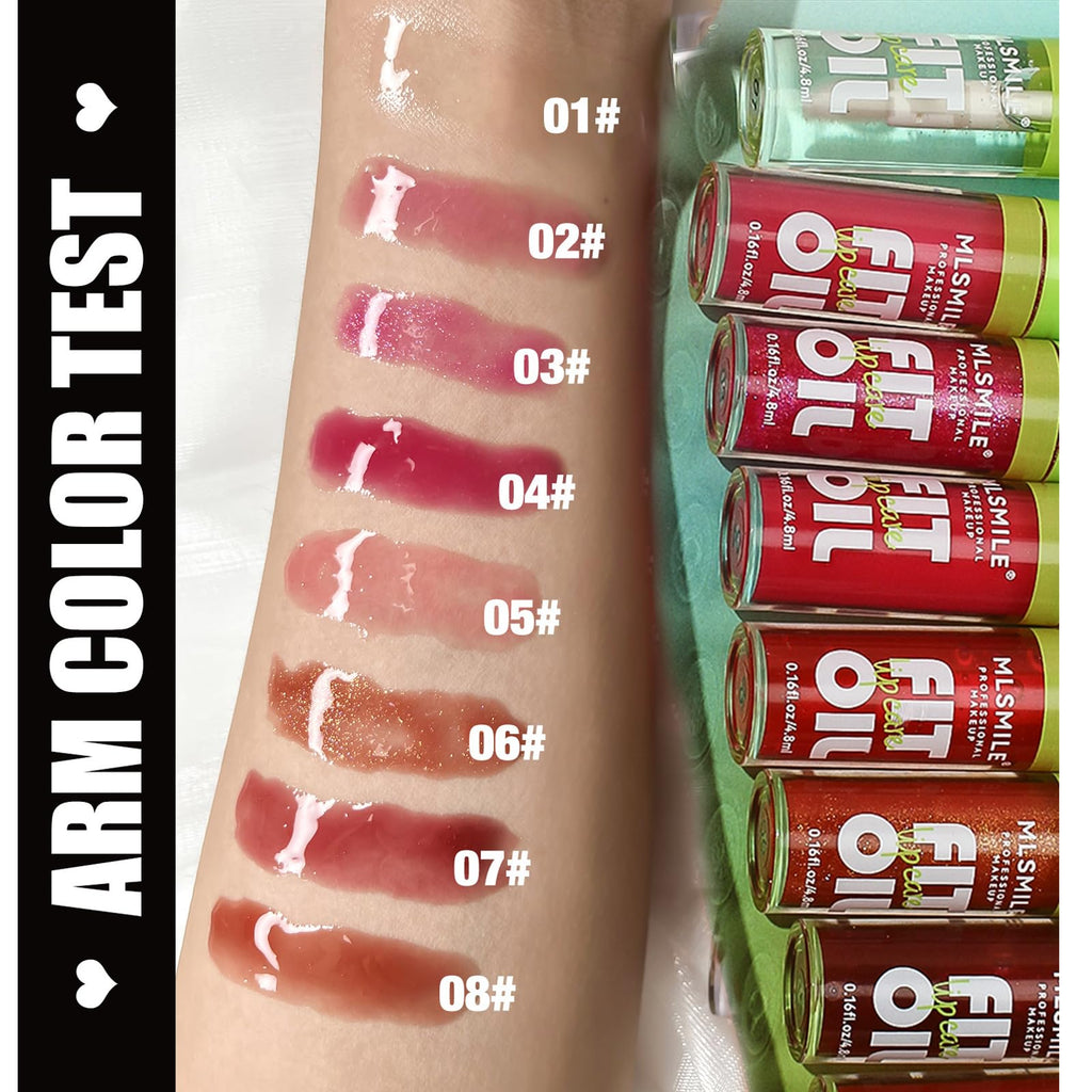 Loobexery 8-Shade Fat Oil Lip Gloss – Hydrating Lip Glow Oil with Big Brush Head, Non-Sticky Shine