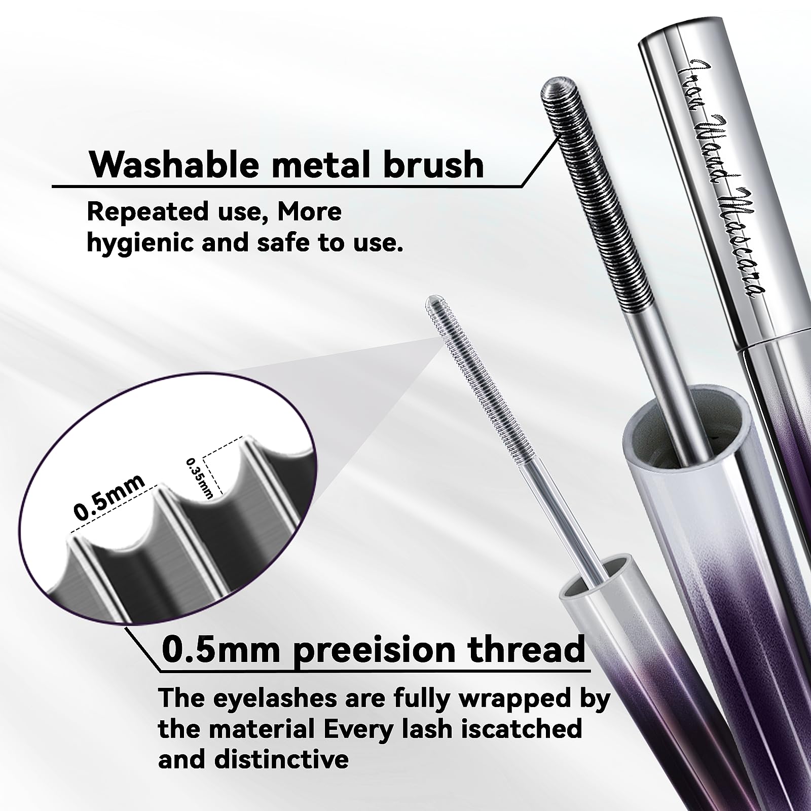 Loobexery 3D Curling Iron Wand Mascara – 2-Pack, Metal, Washable & Smudge-Proof