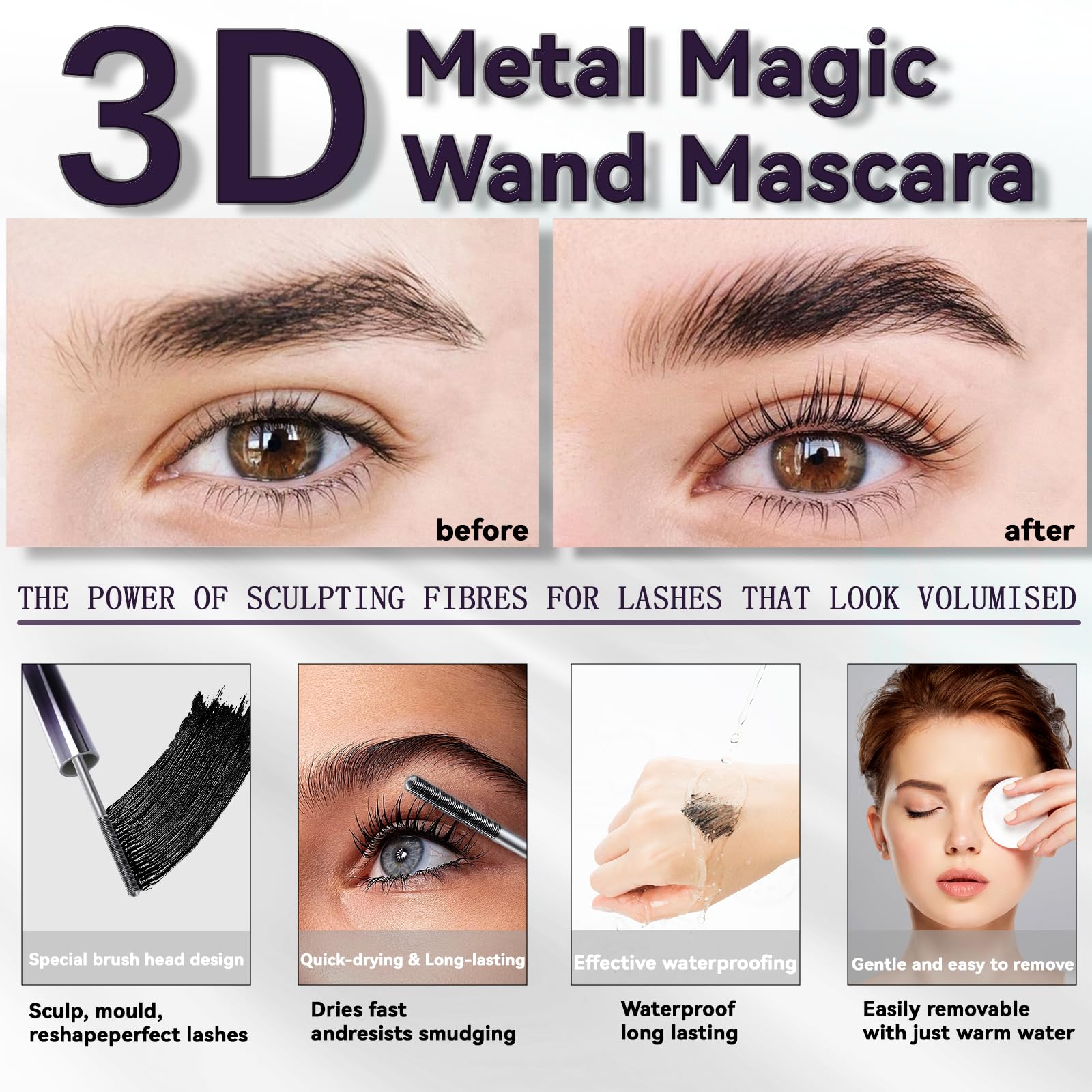 Loobexery 3D Curling Iron Wand Mascara – 2-Pack, Metal, Washable & Smudge-Proof