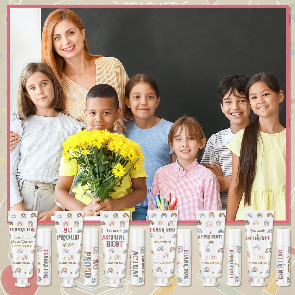 Loopeer 12-Set Boho Rainbow Lip Balm & Hand Cream Gift – Bulk Teacher & Employee Appreciation