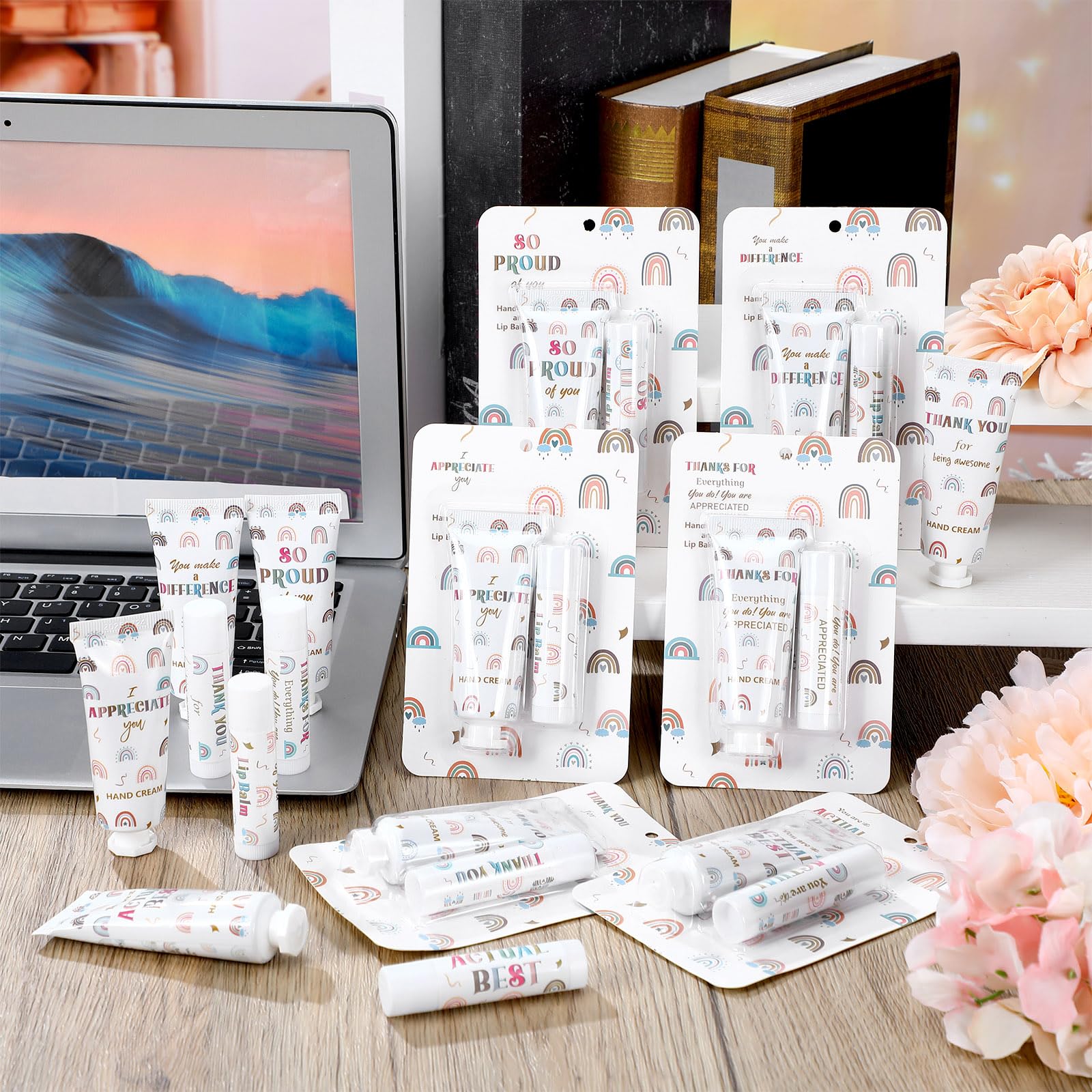 Loopeer 12-Set Boho Rainbow Lip Balm & Hand Cream Gift – Bulk Teacher & Employee Appreciation