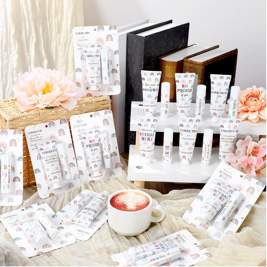 Loopeer 12-Set Boho Rainbow Lip Balm & Hand Cream Gift – Bulk Teacher & Employee Appreciation