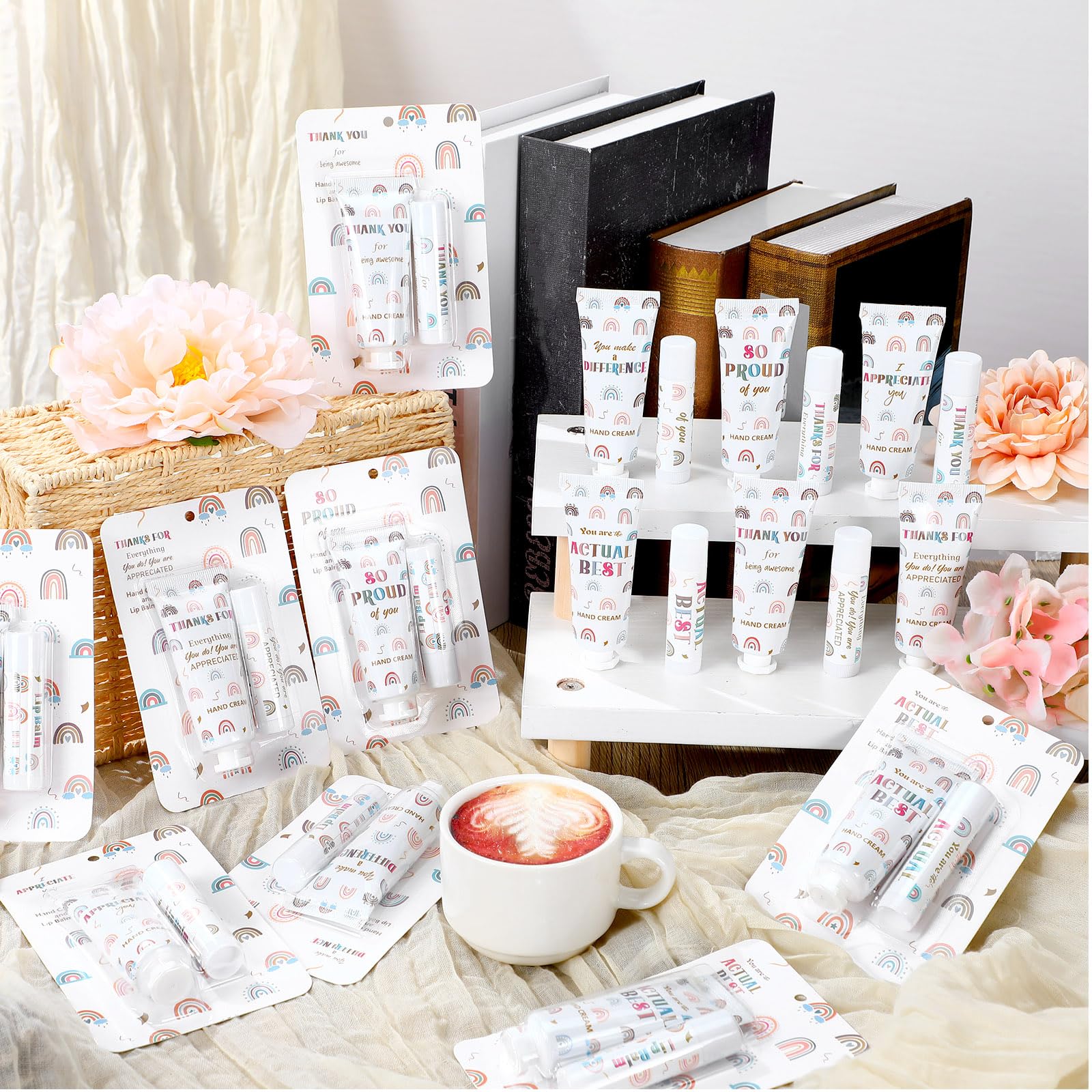 Loopeer 12-Set Boho Rainbow Lip Balm & Hand Cream Gift – Bulk Teacher & Employee Appreciation