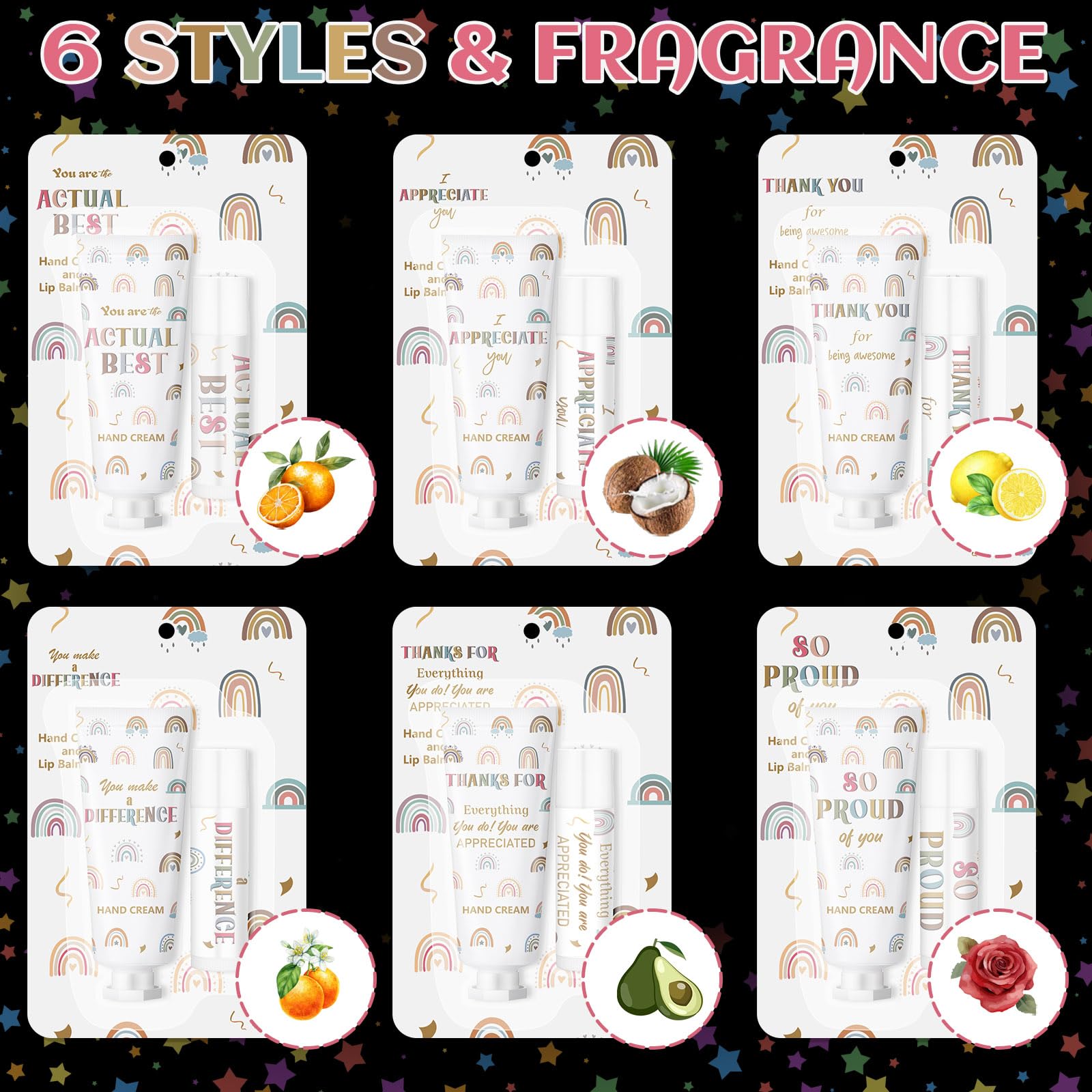 Loopeer 24-Set Bulk Gift: Boho Rainbow Lip Balm & Hand Cream for Coworkers & Galentine's Day