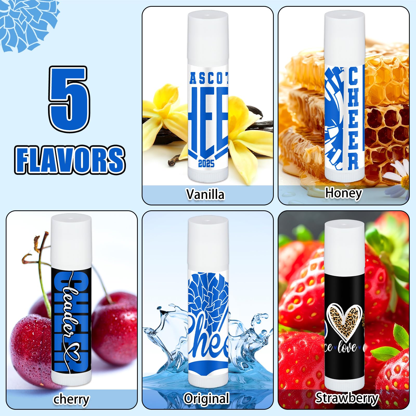 Loopeer 30 Pcs Blue Cheers Lip Balm Set — Bulk Gifts for Cheerleaders