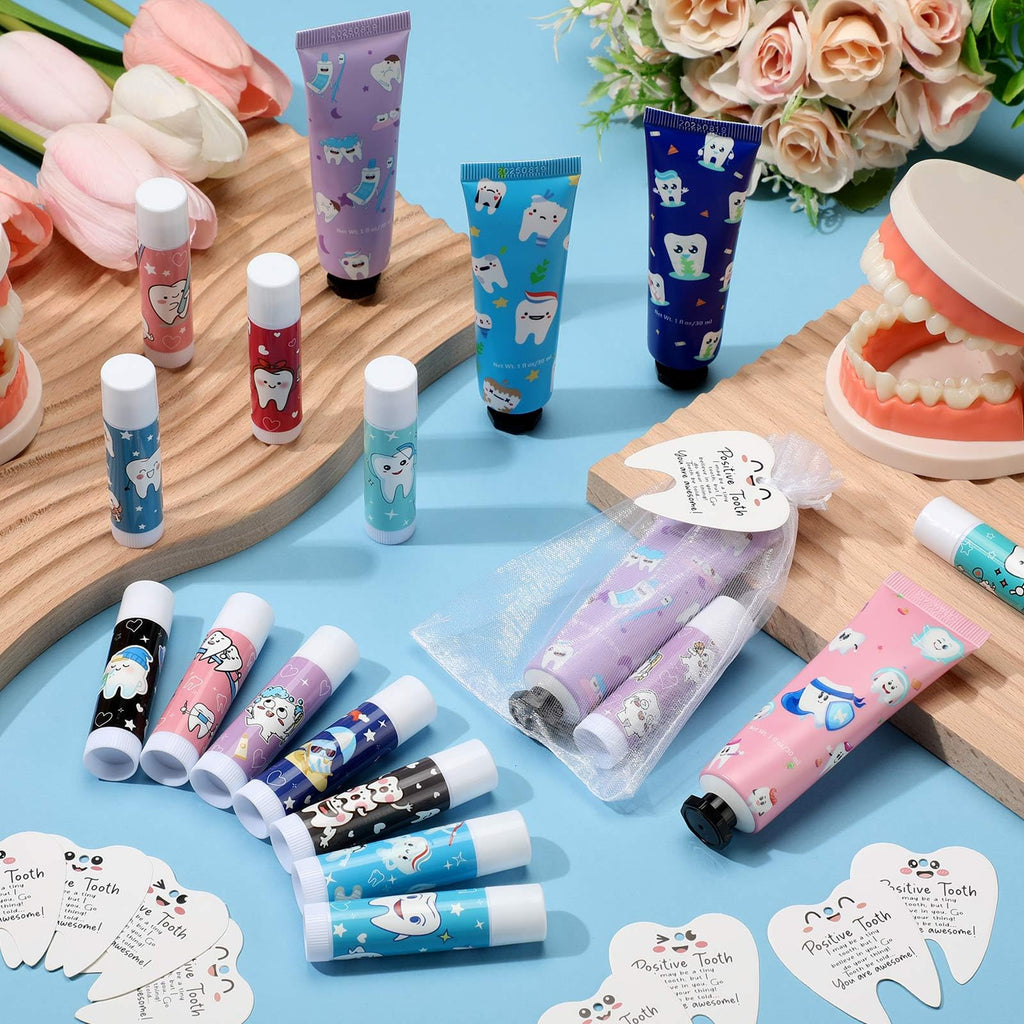 Loopeer 24-Set Dental Hygiene Gift Set — Hand Cream, Lip Balm, Cards & Organza Bags