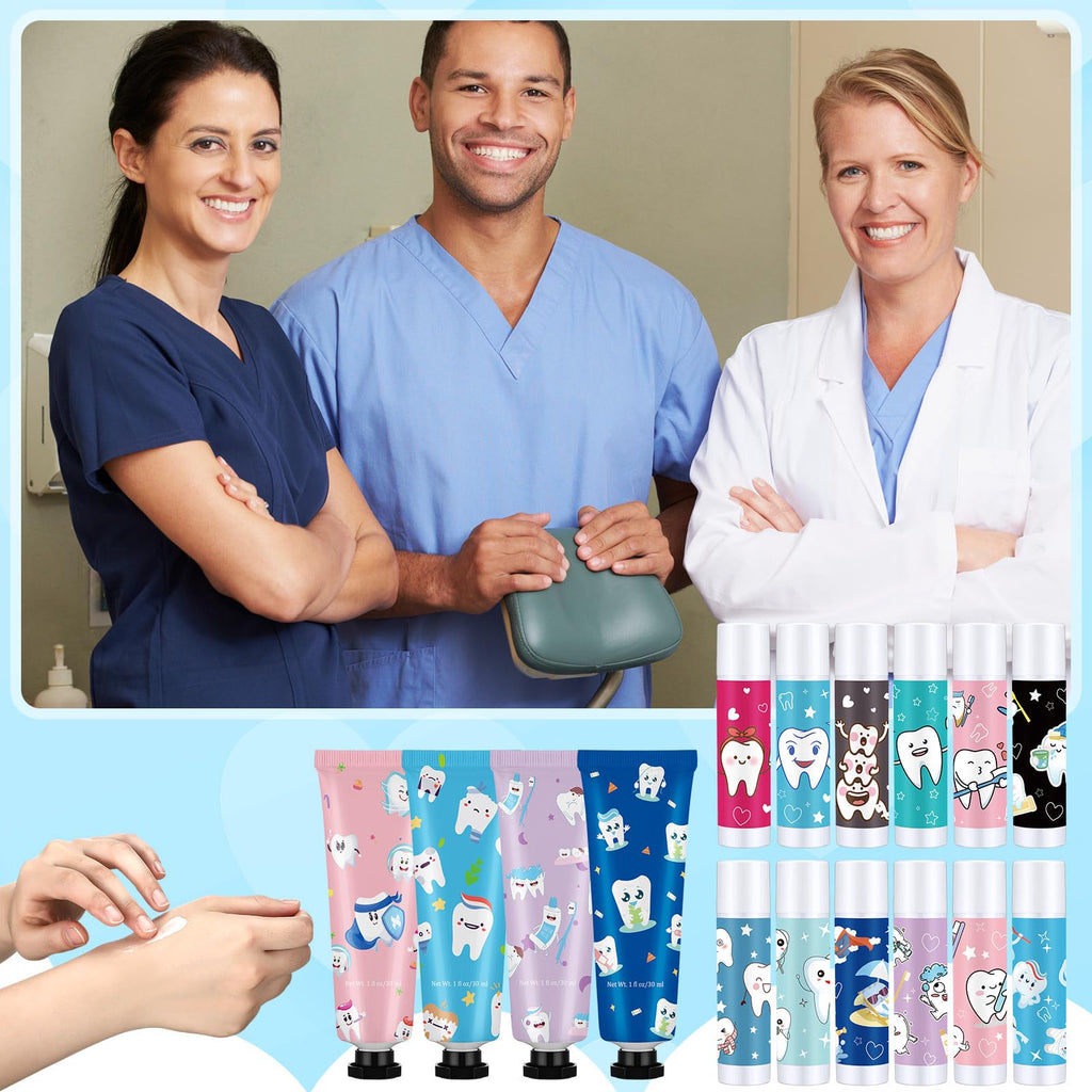 Loopeer 24-Set Dental Hygiene Gift Set — Hand Cream, Lip Balm, Cards & Organza Bags