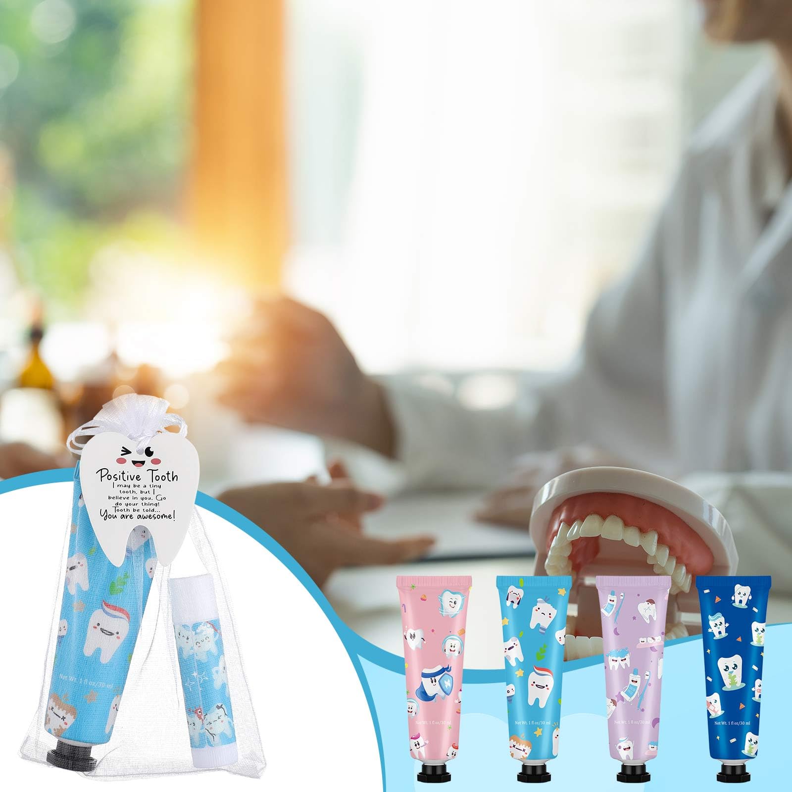 Loopeer 24-Set Dental Hygiene Gift Set — Hand Cream, Lip Balm, Cards & Organza Bags