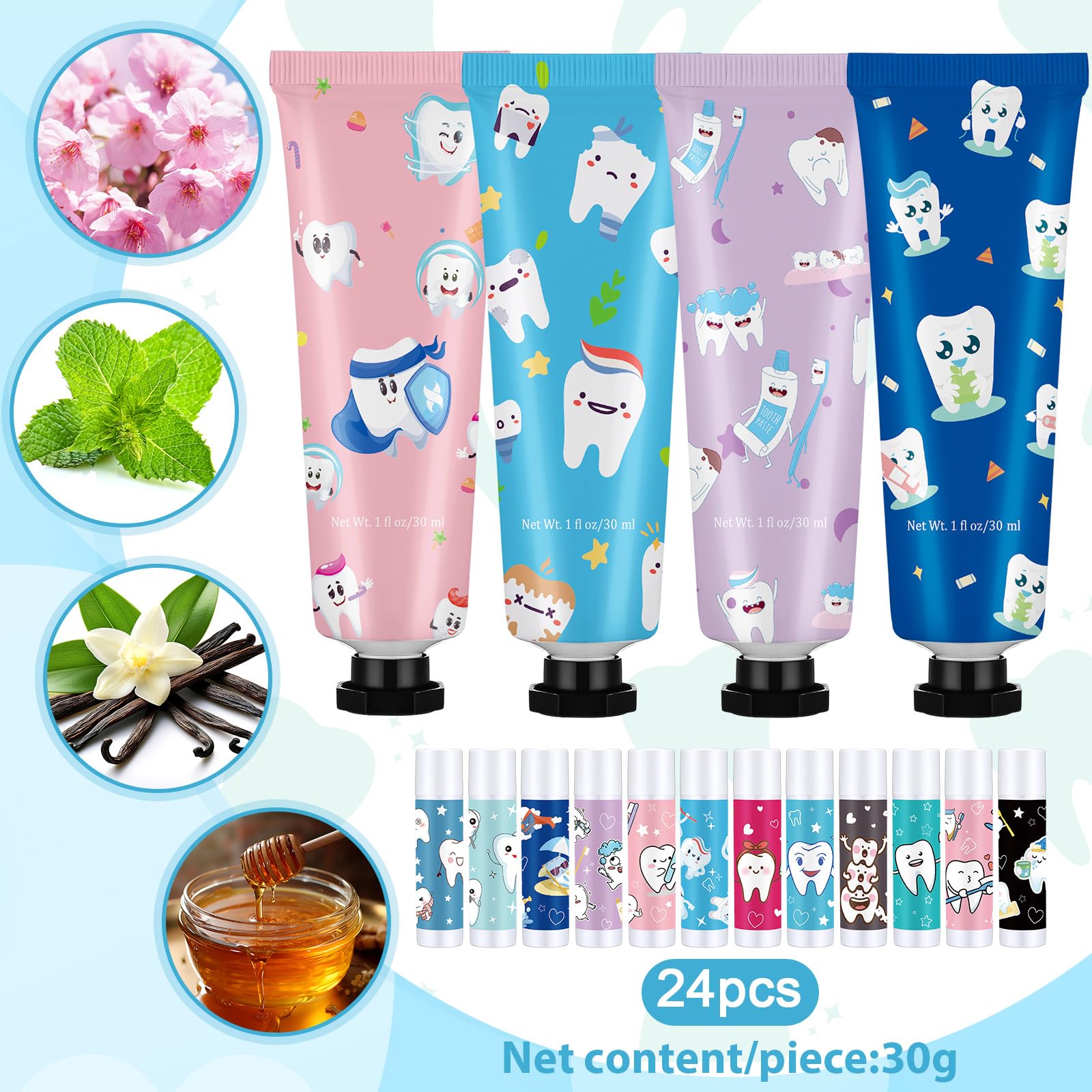 Loopeer 24-Set Dental Hygiene Gift Set — Hand Cream, Lip Balm, Cards & Organza Bags