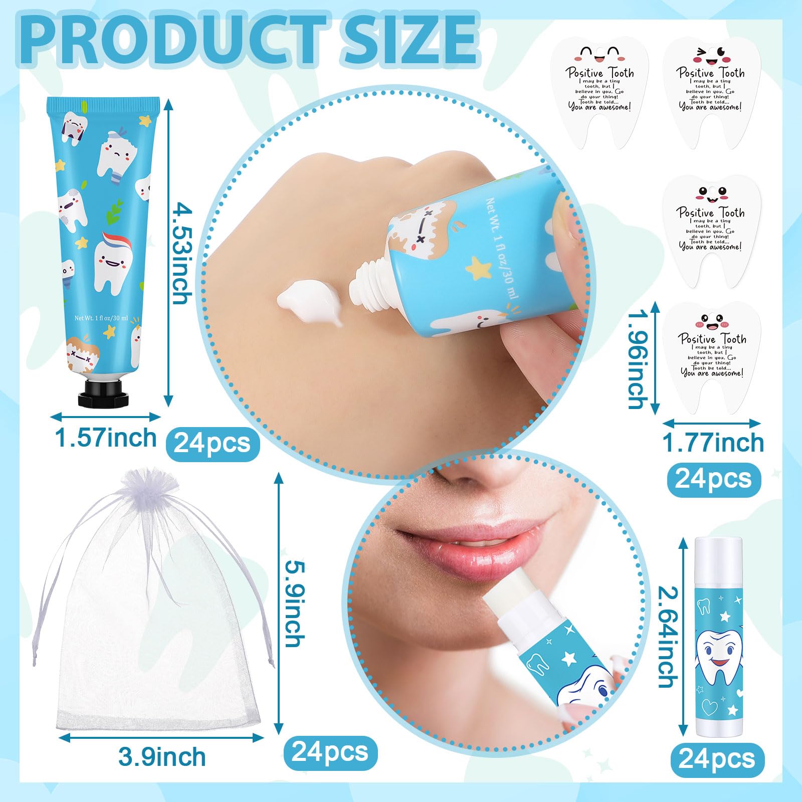 Loopeer 24-Set Dental Hygiene Gift Set — Hand Cream, Lip Balm, Cards & Organza Bags