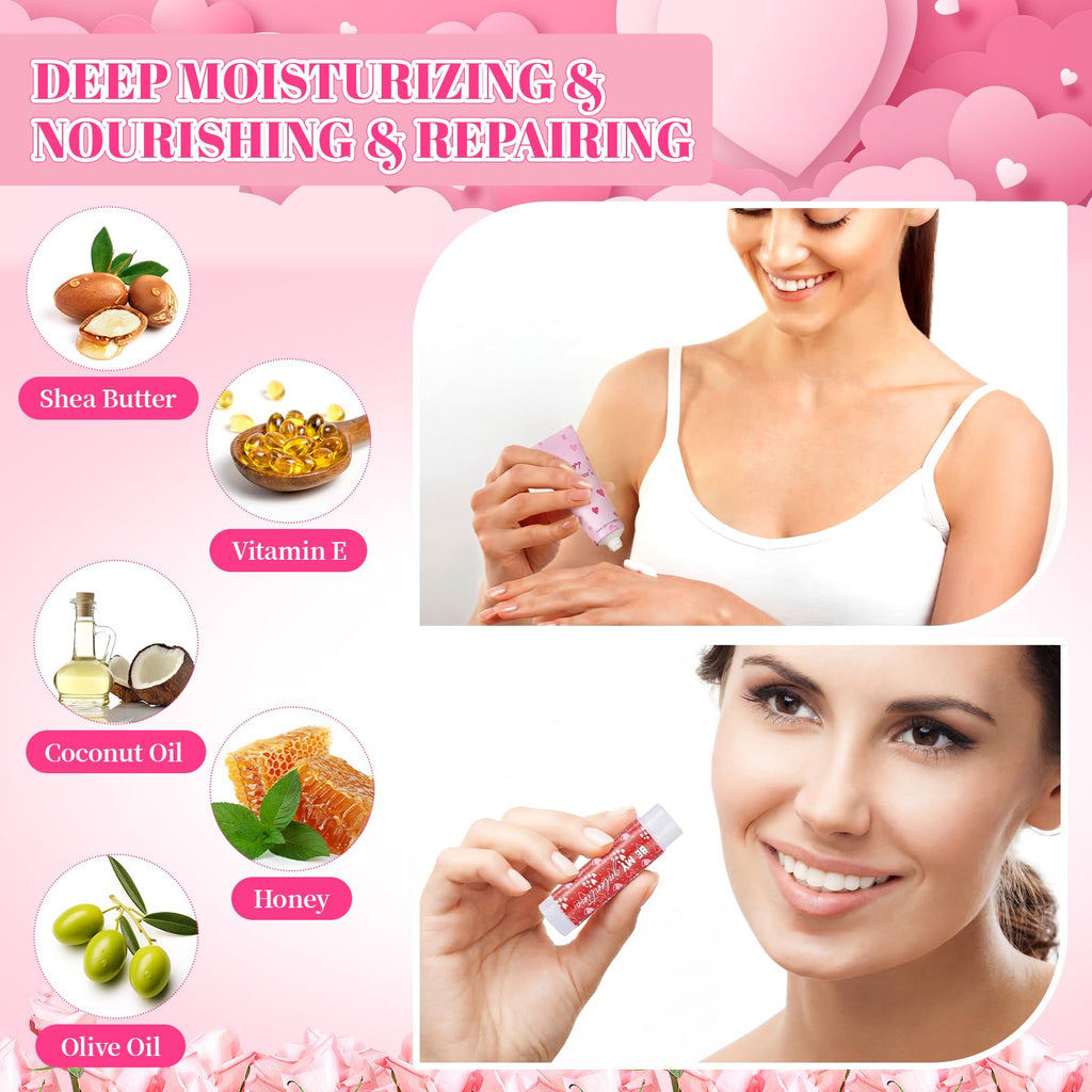 Loopeer 12-Piece Galentine's Day Hand Cream & Lip Balm Gift Set | Bulk Gifts with Cards & Organza Bags