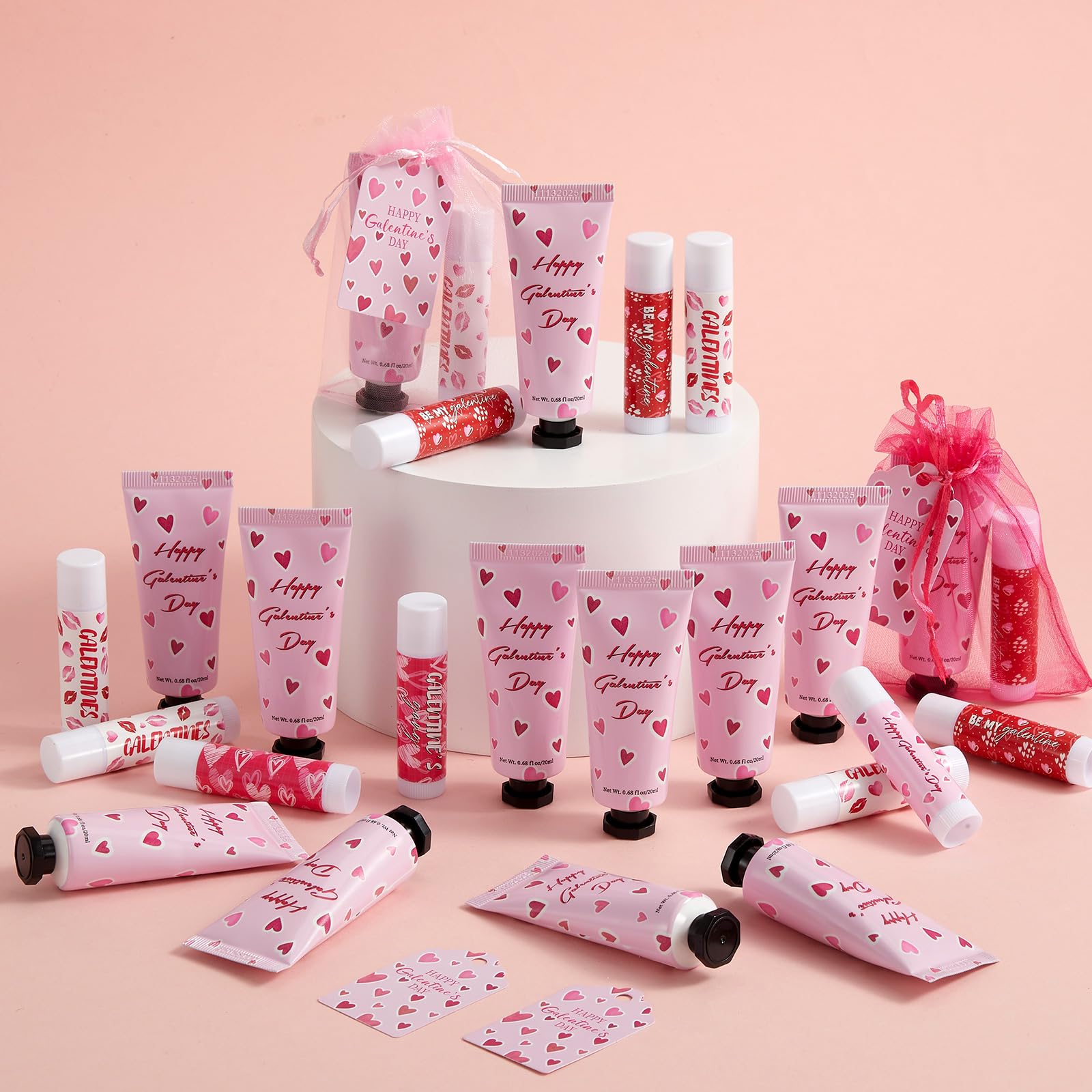 Loopeer 12-Piece Galentine's Day Hand Cream & Lip Balm Gift Set | Bulk Gifts with Cards & Organza Bags