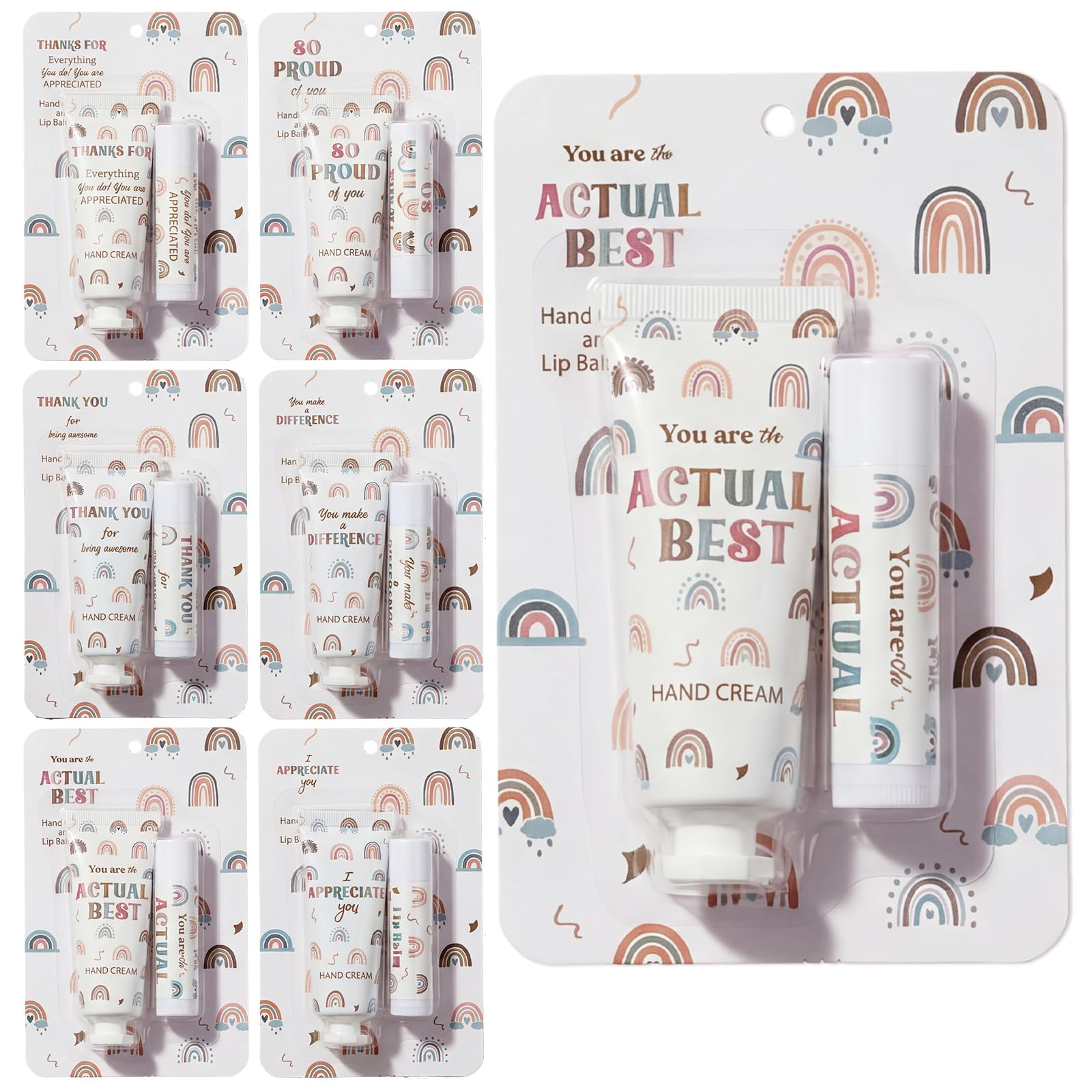 Loopeer 24-Set Bulk Gift: Boho Rainbow Lip Balm & Hand Cream for Coworkers & Galentine's Day