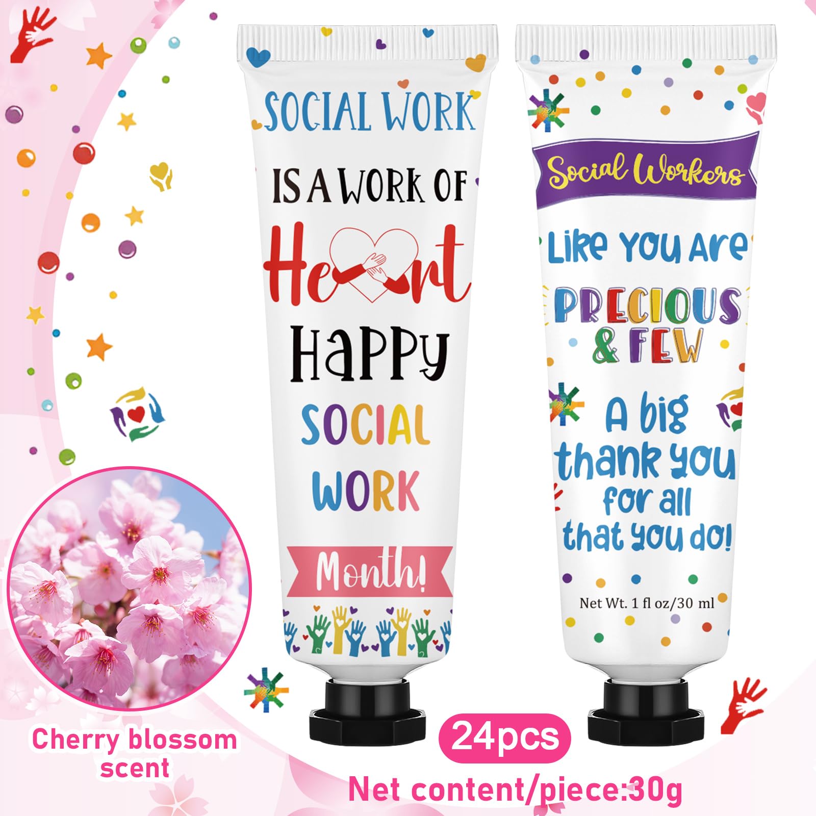 Loopeer 24 Pcs Social Worker Appreciation Hand Cream Set – 30ml Travel Size, Dual-Sided Design