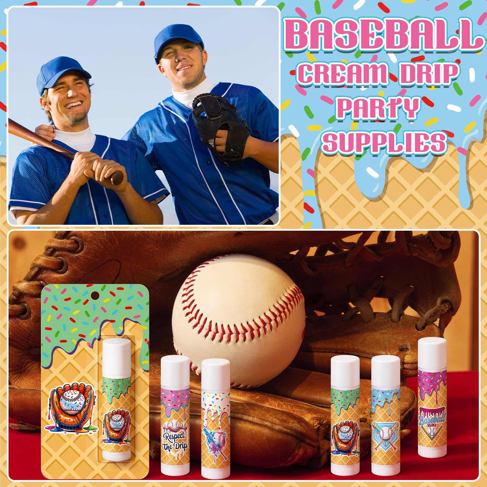 Loopeer 30-Piece Valentine Ice Cream Drip Baseball Lip Balms – Team Gifts & Party Favors