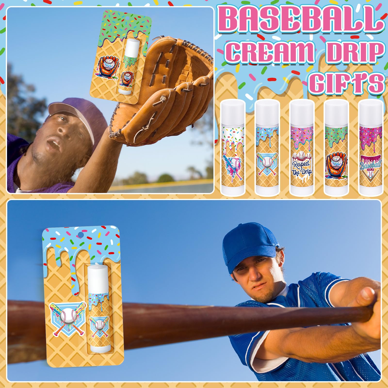 Loopeer 30-Piece Valentine Ice Cream Drip Baseball Lip Balms – Team Gifts & Party Favors